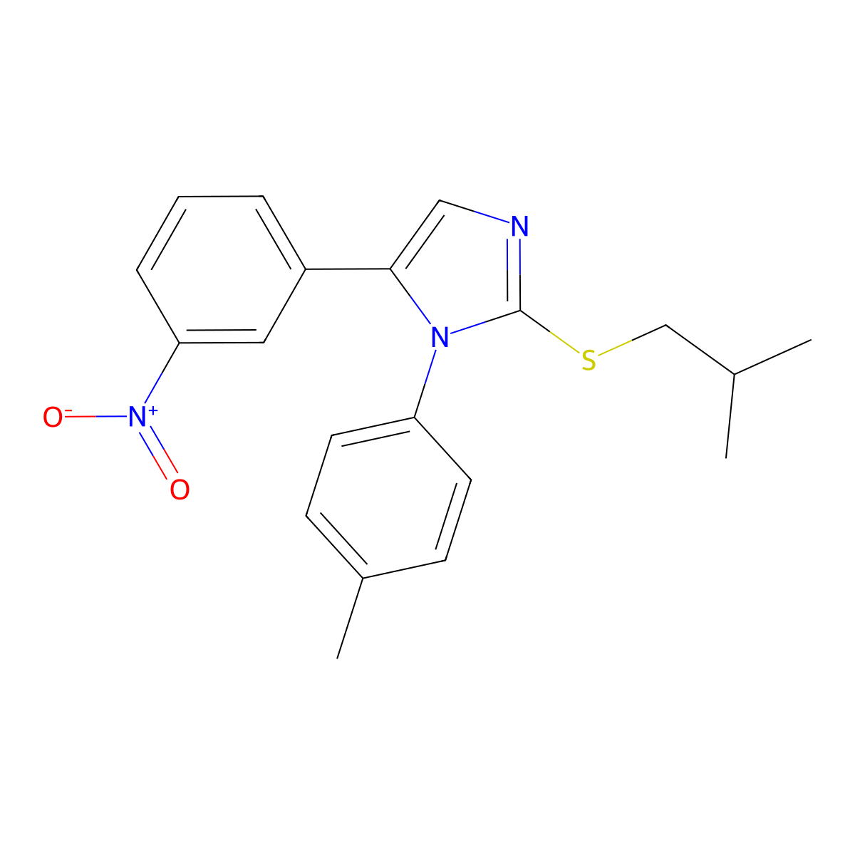 2-(isobutylthio)-5-(3-nitrophenyl)-1-(p-tolyl)-1H-imidazole molecular structure, CAS 1235021-31-4