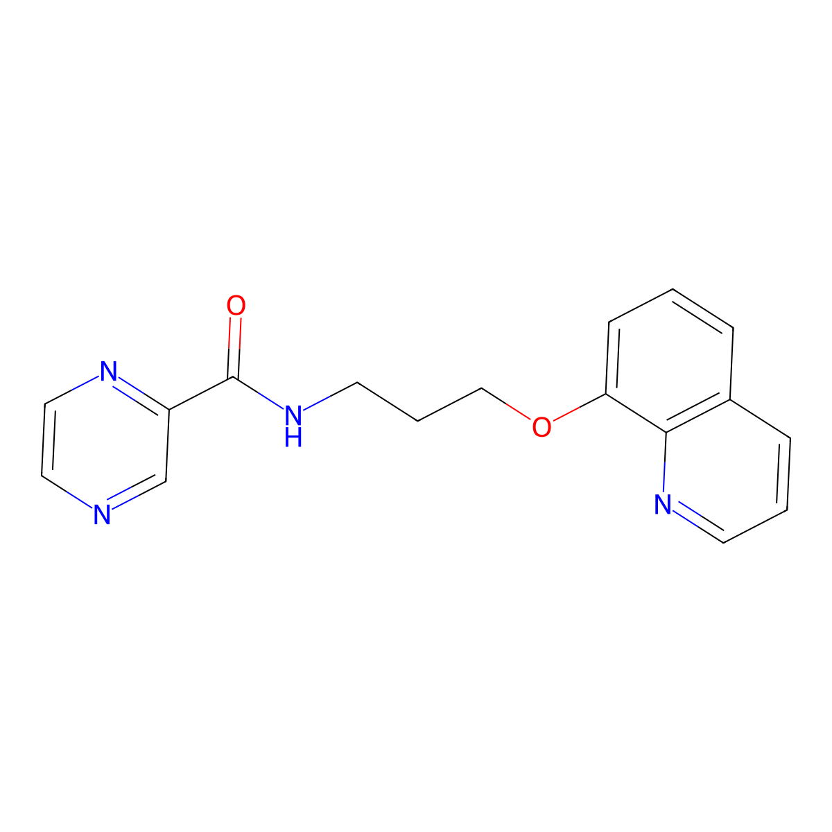 N-(3-(quinolin-8-yloxy)propyl)pyrazine-2-carboxamide molecular structure, CAS 1235021-87-0