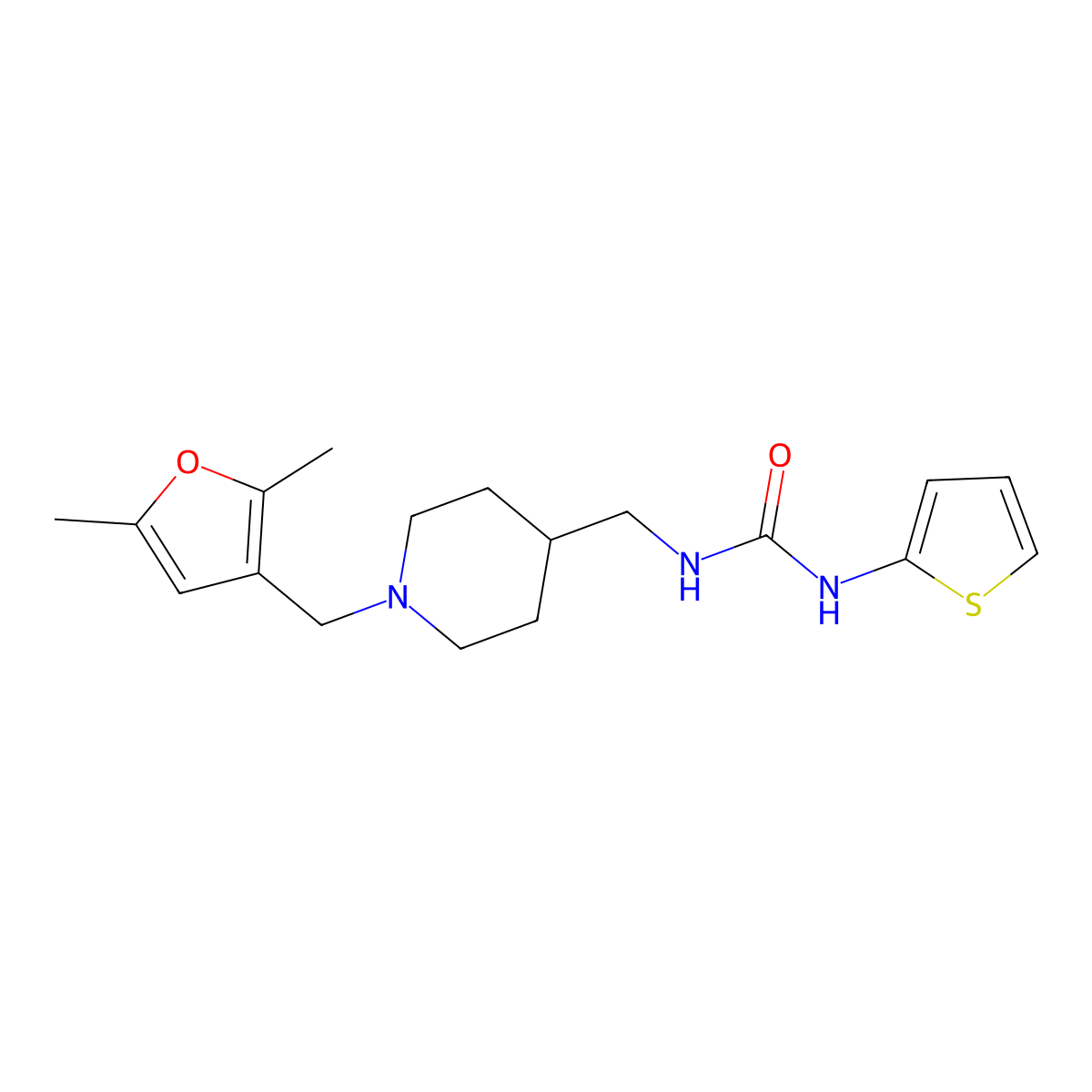 1-({1-[(2,5-Dimethylfuran-3-yl)methyl]piperidin-4-yl}methyl)-3-(thiophen-2-yl)urea molecular structure, CAS 1235022-15-7