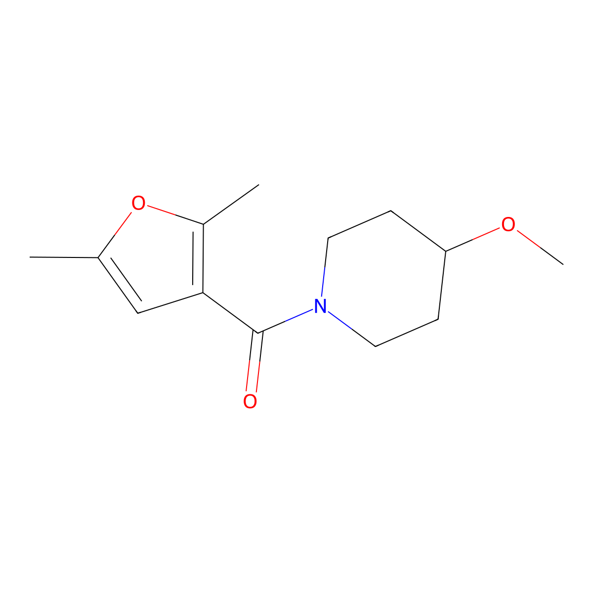 (2,5-Dimethylfuran-3-yl)(4-methoxypiperidin-1-yl)methanone molecular structure, CAS 1235022-22-6