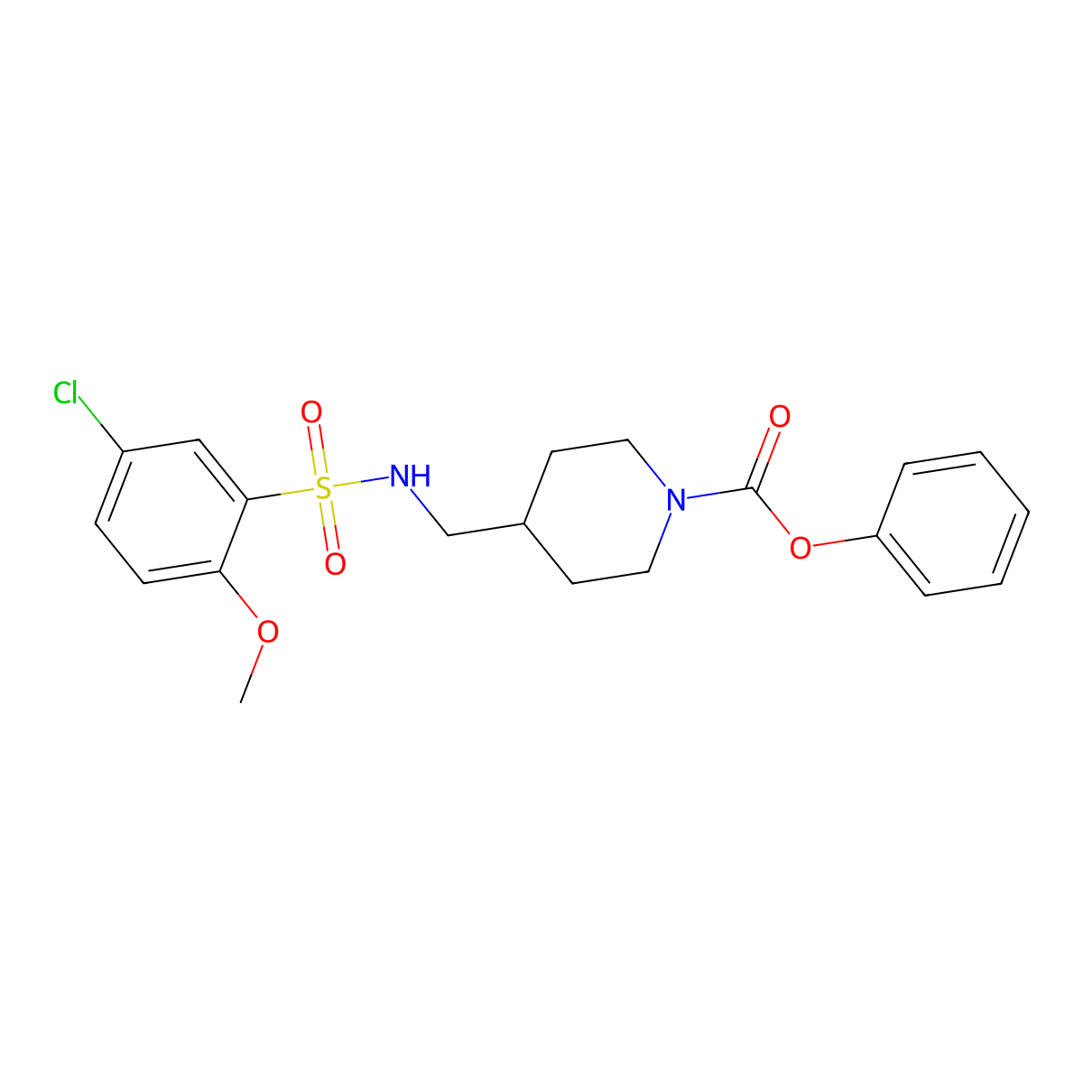 Phenyl 4-[(5-chloro-2-methoxybenzenesulfonamido)methyl]piperidine-1-carboxylate molecular structure, CAS 1235022-37-3