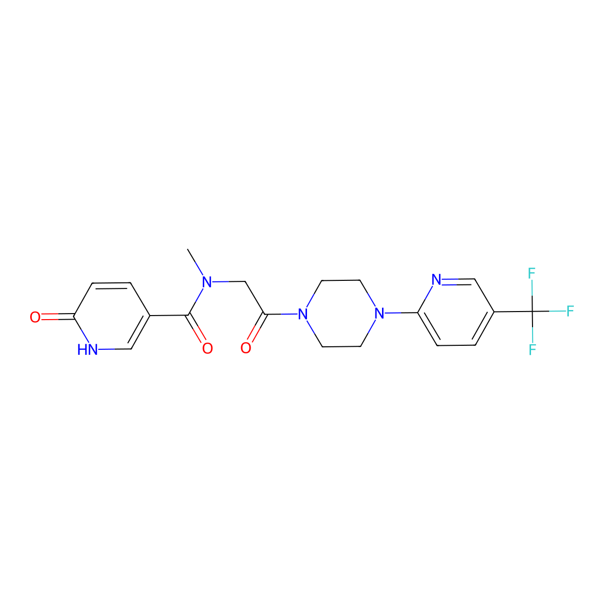 N-methyl-6-oxo-N-(2-oxo-2-(4-(5-(trifluoromethyl)pyridin-2-yl)piperazin-1-yl)ethyl)-1,6-dihydropyridine-3-carboxamide molecular structure, CAS 1235022-56-6