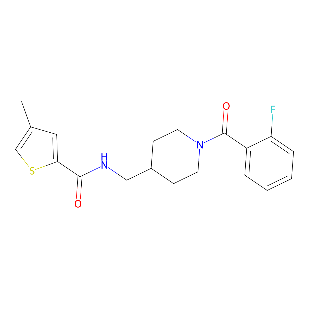 N-{[1-(2-fluorobenzoyl)piperidin-4-yl]methyl}-4-methylthiophene-2-carboxamide molecular structure, CAS 1235022-72-6