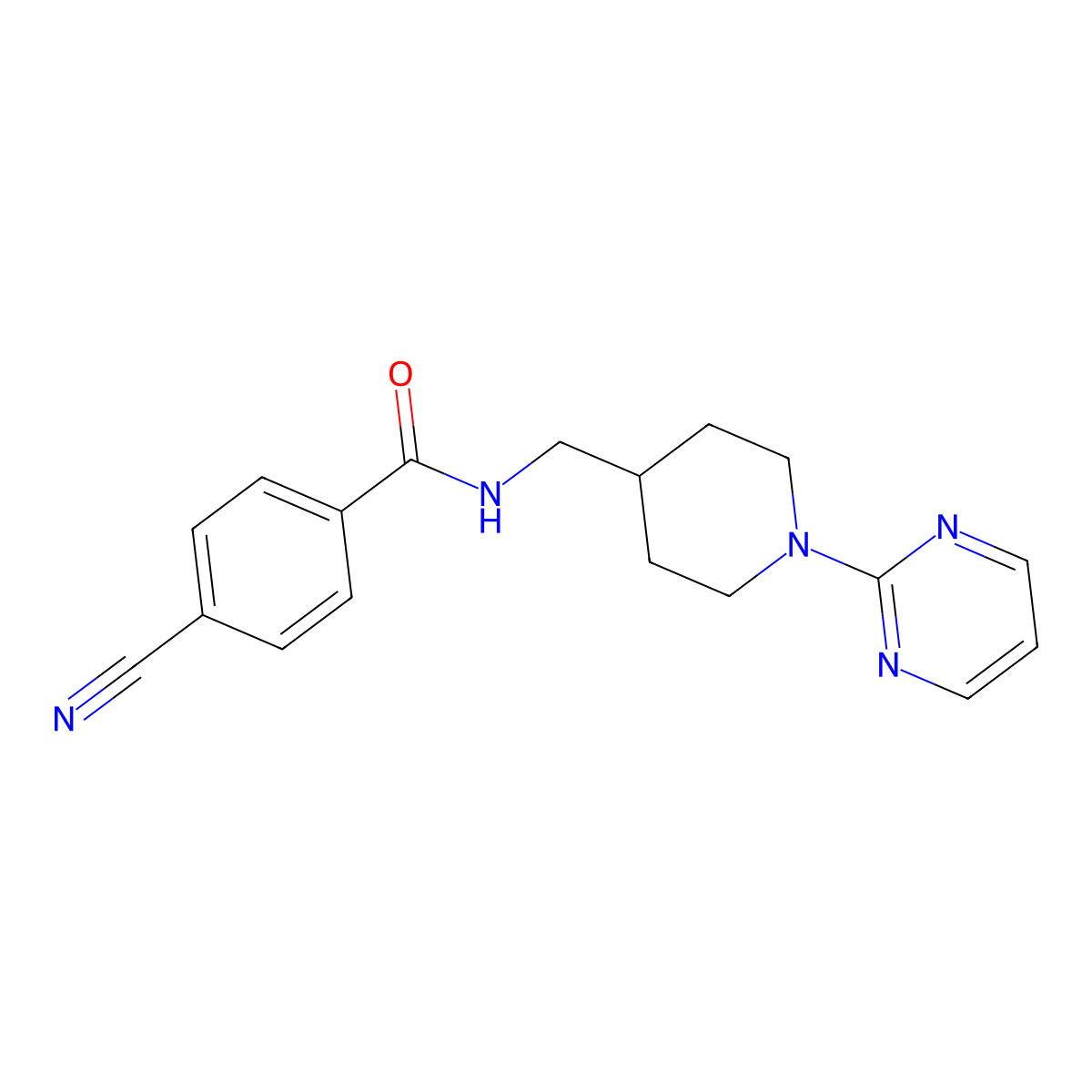 4-cyano-N-((1-(pyrimidin-2-yl)piperidin-4-yl)methyl)benzamide molecular structure, CAS 1235022-88-4