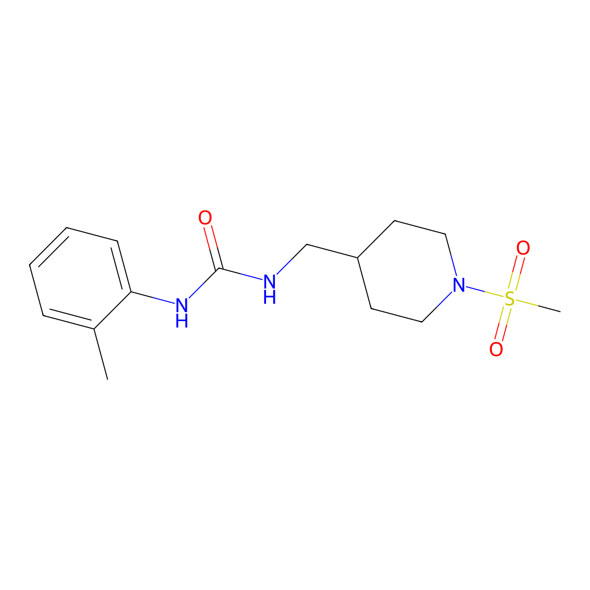 1-((1-(Methylsulfonyl)piperidin-4-yl)methyl)-3-(o-tolyl)urea molecular structure, CAS 1235023-09-2