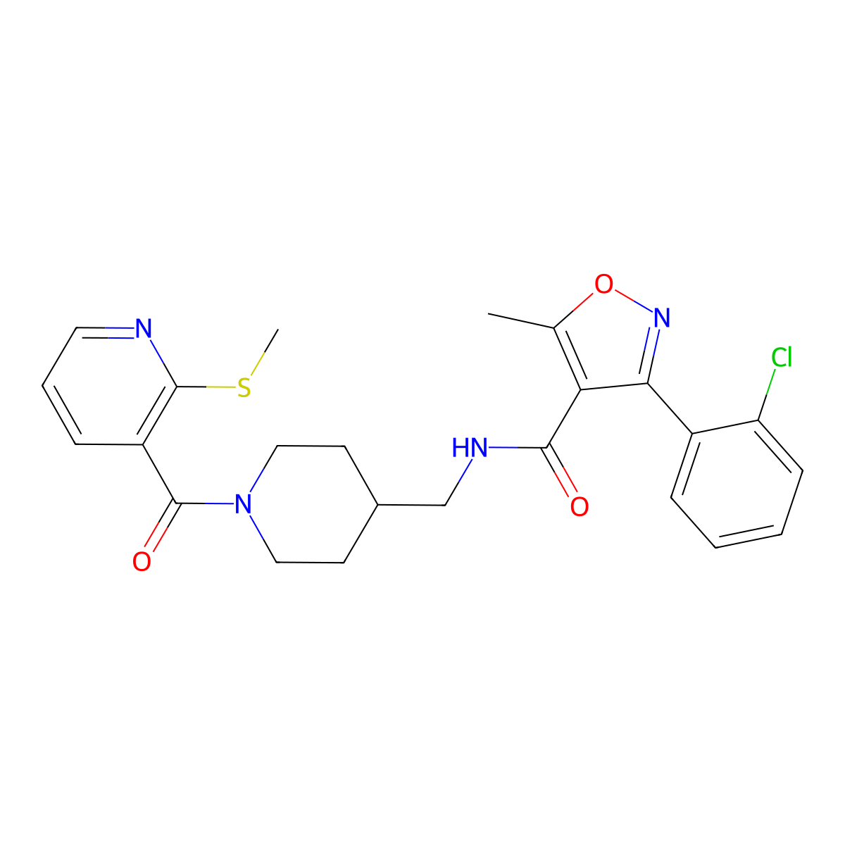 3-(2-chlorophenyl)-5-methyl-N-((1-(2-(methylthio)nicotinoyl)piperidin-4-yl)methyl)isoxazole-4-carboxamide molecular structure, CAS 1235025-37-2