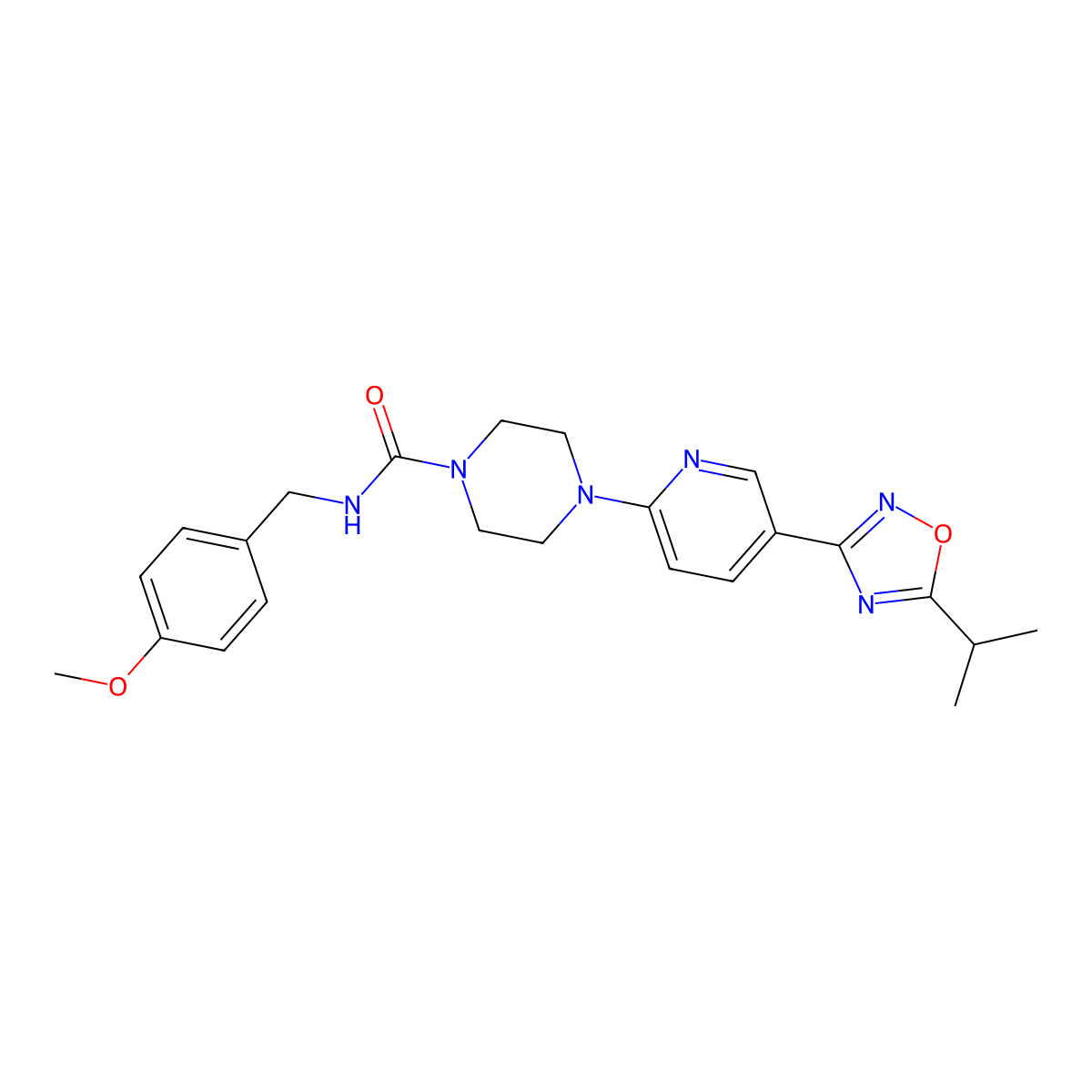 4-(5-(5-isopropyl-1,2,4-oxadiazol-3-yl)pyridin-2-yl)-N-(4-methoxybenzyl)piperazine-1-carboxamide molecular structure, CAS 1235026-42-2