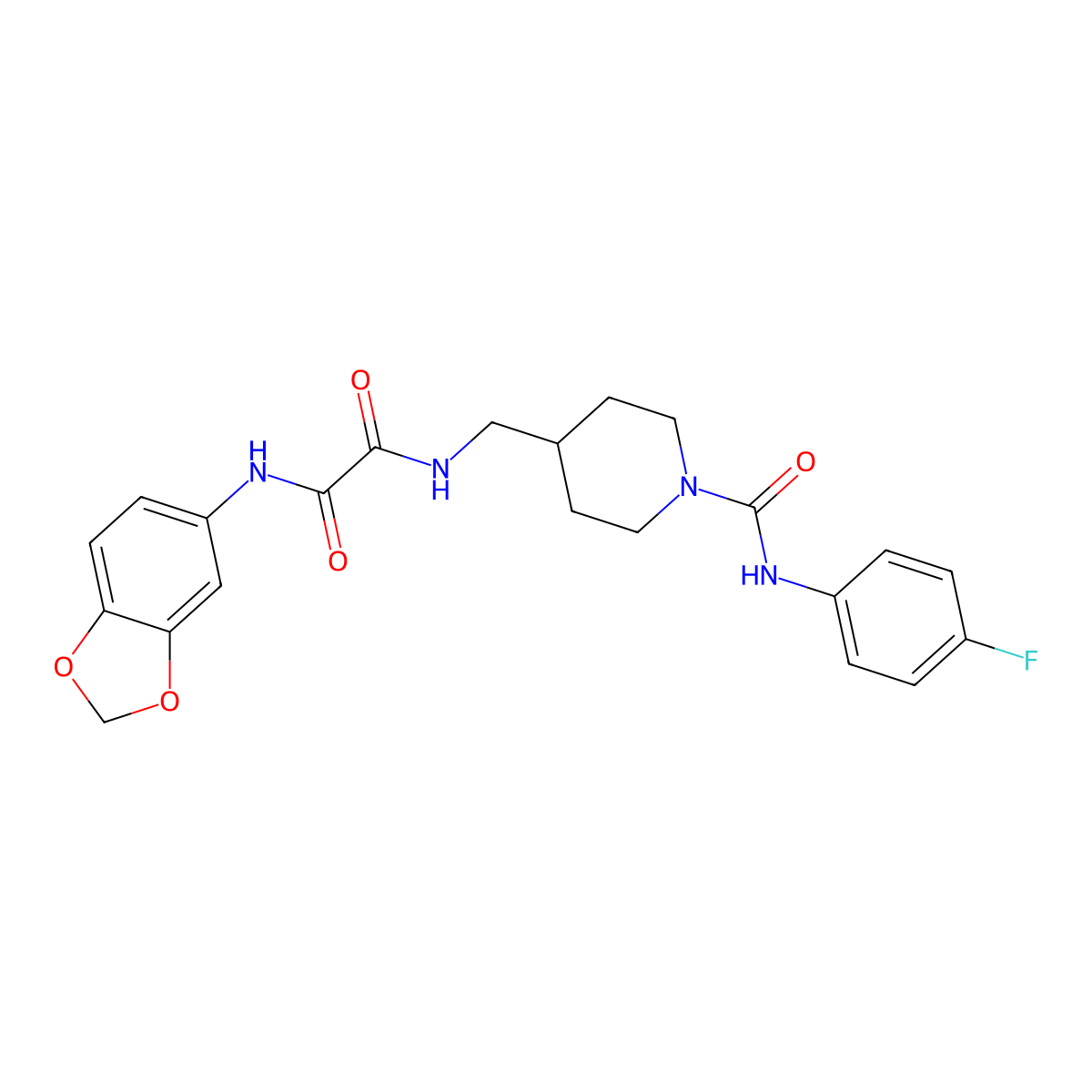 N1-(benzo[d][1,3]dioxol-5-yl)-N2-((1-((4-fluorophenyl)carbamoyl)piperidin-4-yl)methyl)oxalamide molecular structure, CAS 1235027-25-4