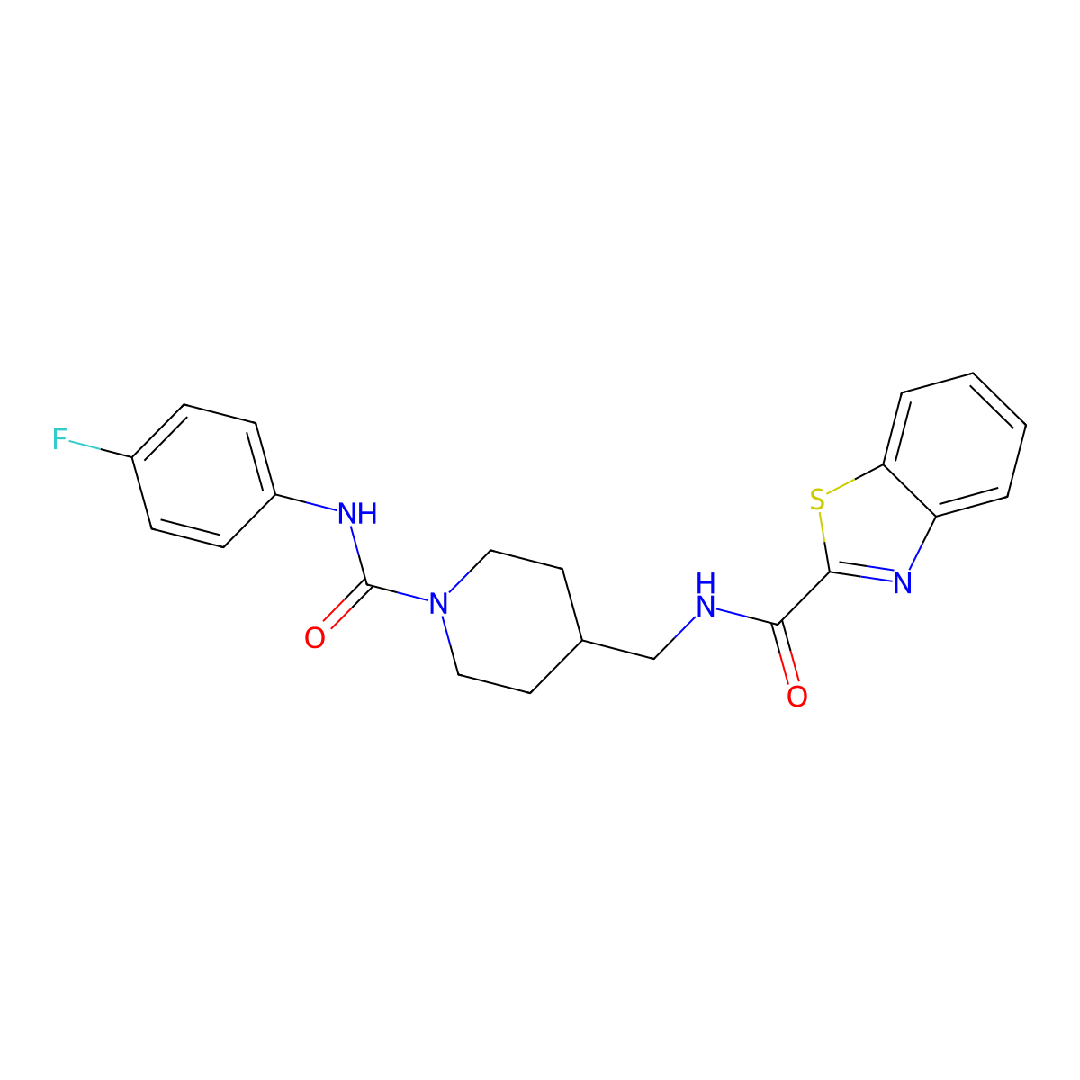 N-((1-((4-fluorophenyl)carbamoyl)piperidin-4-yl)methyl)benzo[d]thiazole-2-carboxamide molecular structure, CAS 1235027-80-1