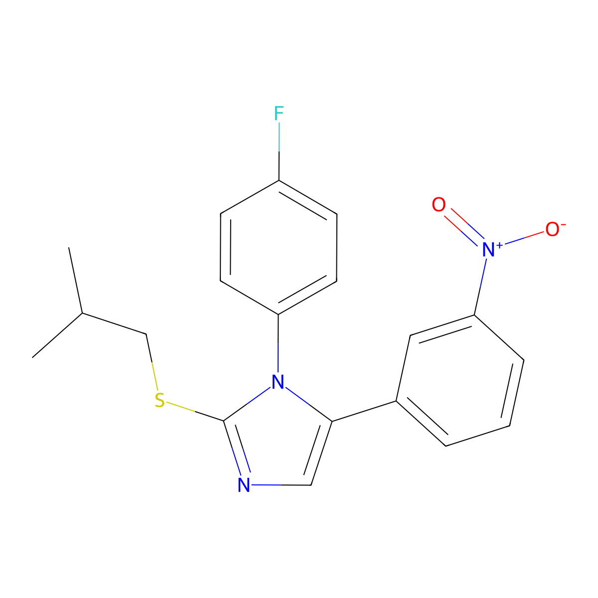 1-(4-fluorophenyl)-2-(isobutylthio)-5-(3-nitrophenyl)-1H-imidazole molecular structure, CAS 1235030-09-7