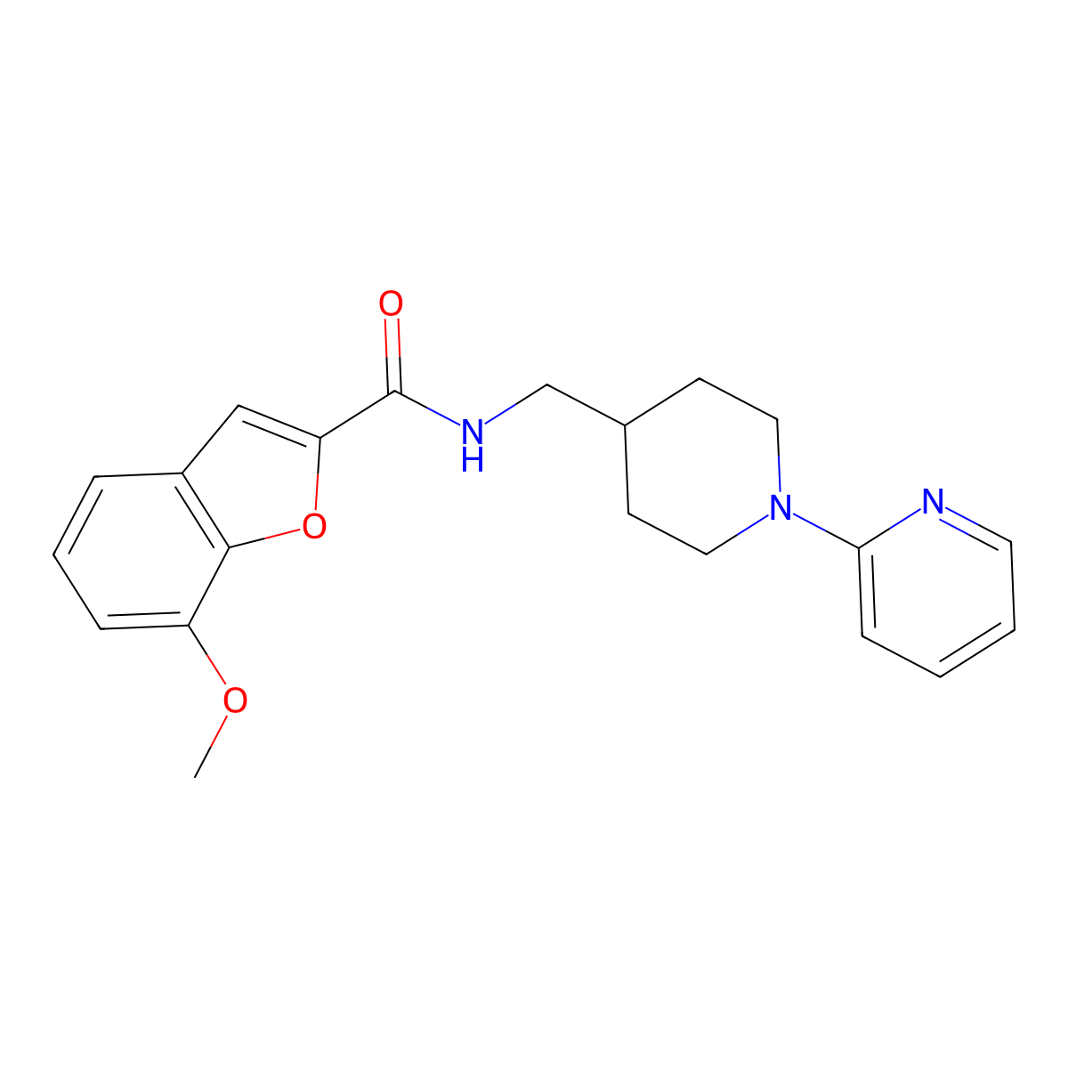 7-methoxy-N-((1-(pyridin-2-yl)piperidin-4-yl)methyl)benzofuran-2-carboxamide molecular structure, CAS 1235030-19-9