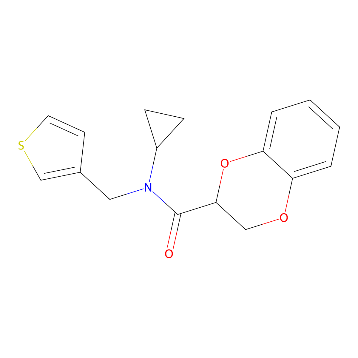 N-cyclopropyl-N-(thiophen-3-ylmethyl)-2,3-dihydrobenzo[b][1,4]dioxine-2-carboxamide molecular structure, CAS 1235030-46-2
