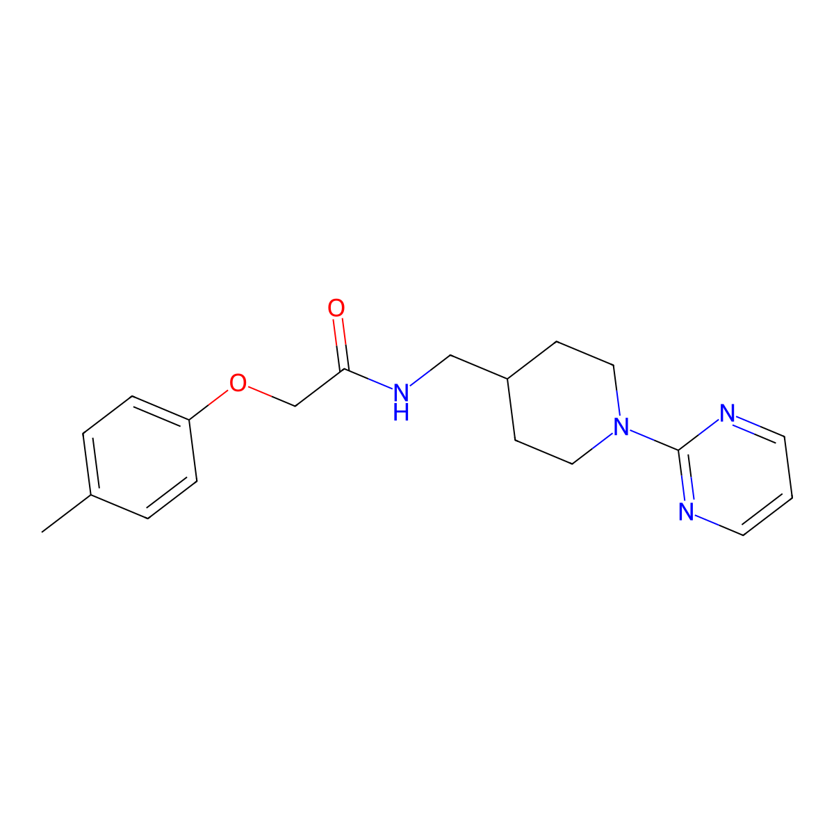 N-((1-(pyrimidin-2-yl)piperidin-4-yl)methyl)-2-(p-tolyloxy)acetamide molecular structure, CAS 1235031-55-6