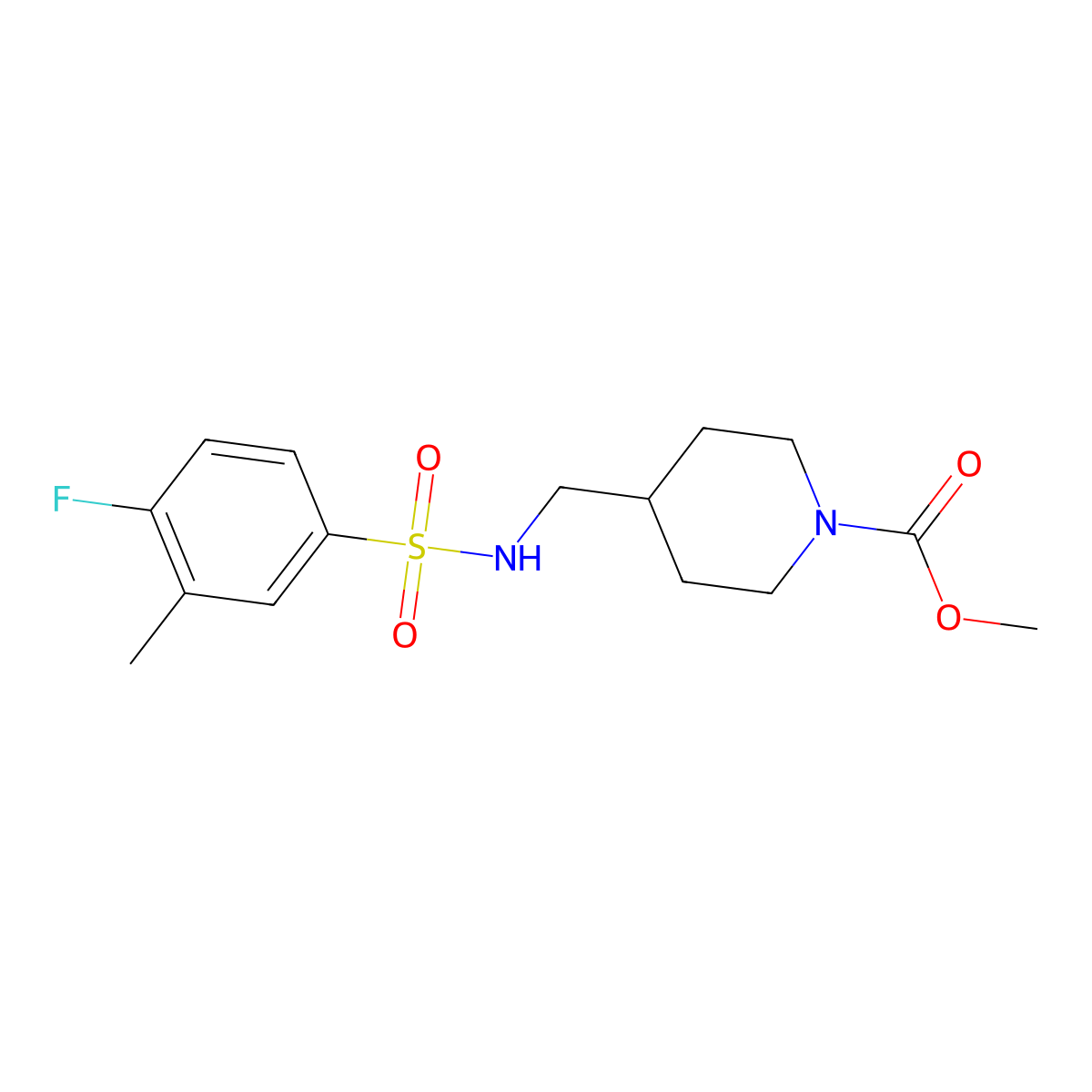 Methyl 4-[(4-fluoro-3-methylbenzenesulfonamido)methyl]piperidine-1-carboxylate molecular structure, CAS 1235032-06-0