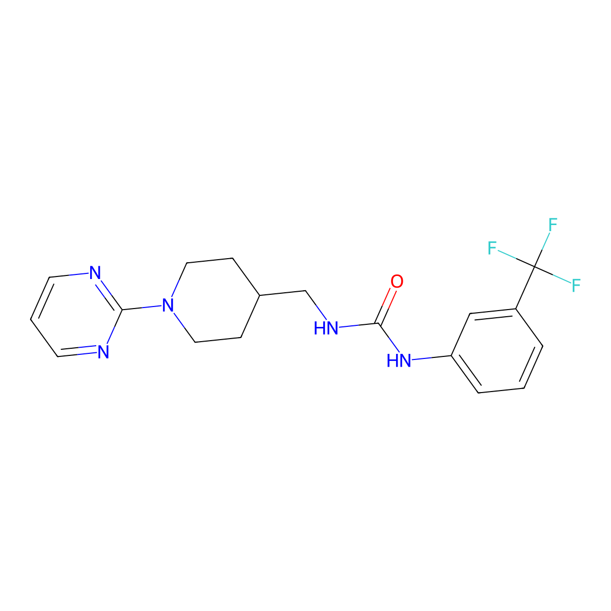 1-((1-(Pyrimidin-2-yl)piperidin-4-yl)methyl)-3-(3-(trifluoromethyl)phenyl)urea molecular structure, CAS 1235032-29-7