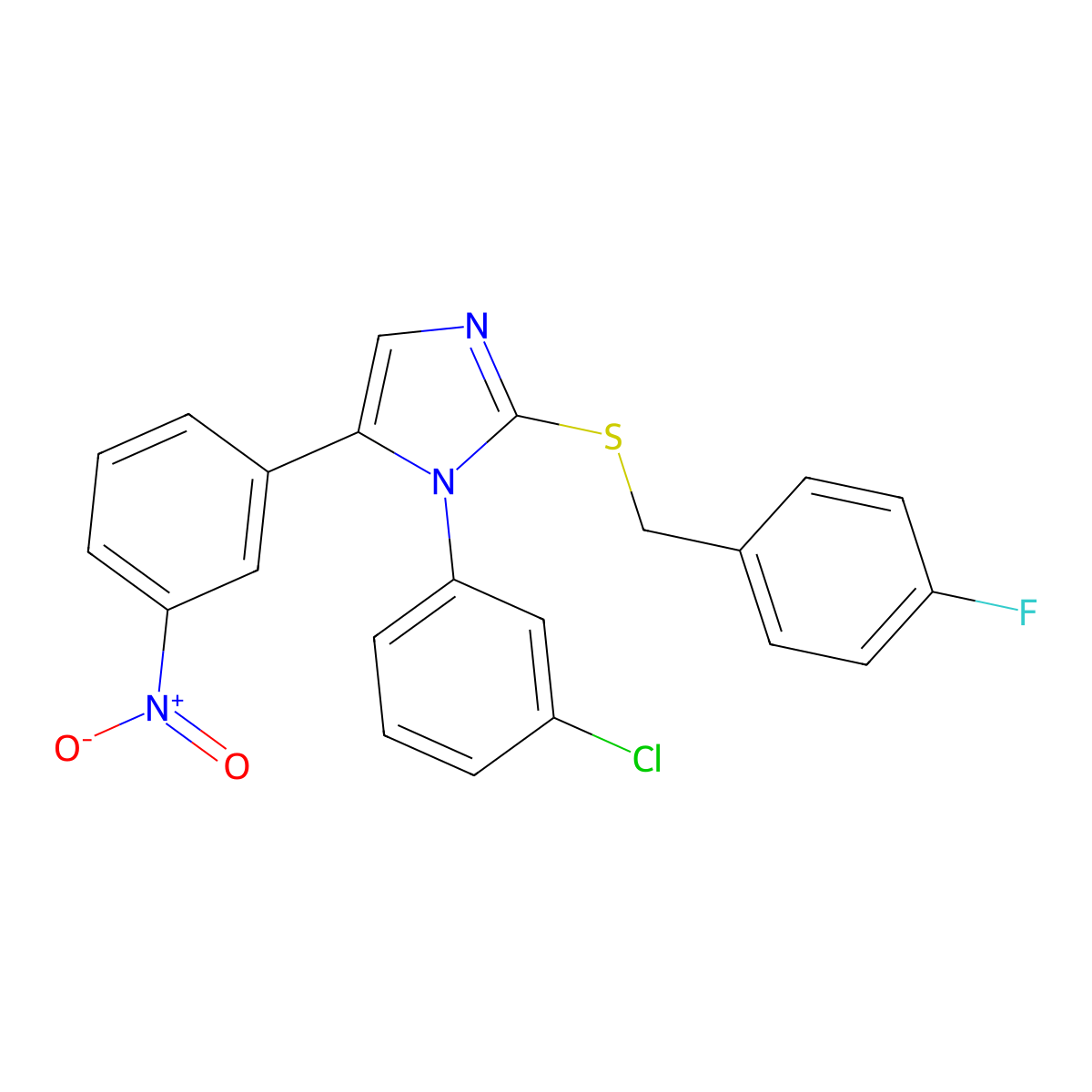 1-(3-chlorophenyl)-2-((4-fluorobenzyl)thio)-5-(3-nitrophenyl)-1H-imidazole molecular structure, CAS 1235032-39-9