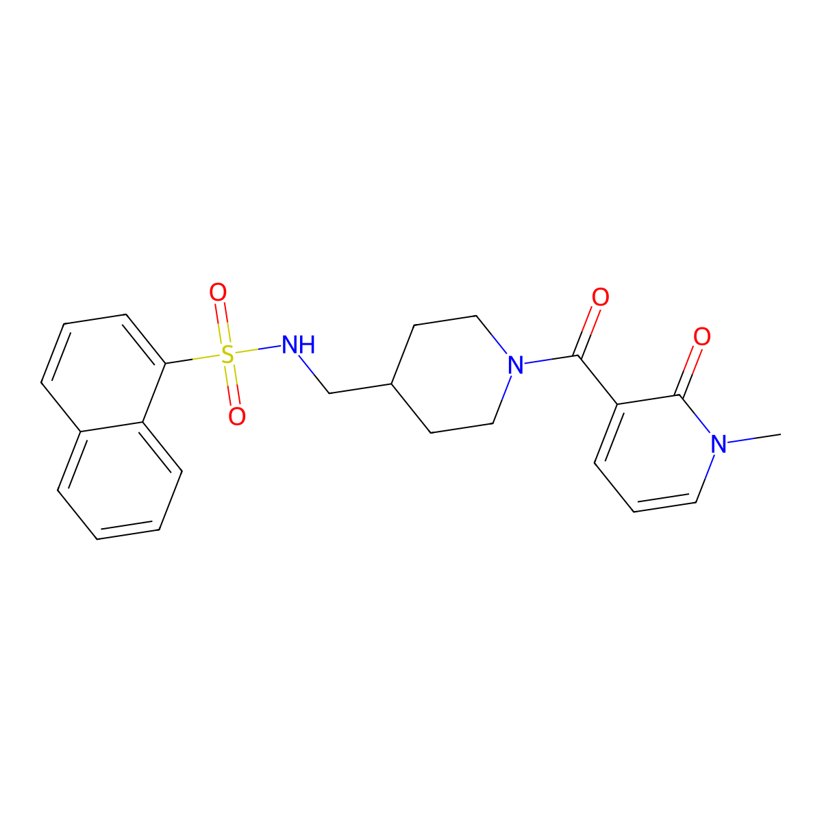 N-{[1-(1-methyl-2-oxo-1,2-dihydropyridine-3-carbonyl)piperidin-4-yl]methyl}naphthalene-1-sulfonamide molecular structure, CAS 1235032-45-7