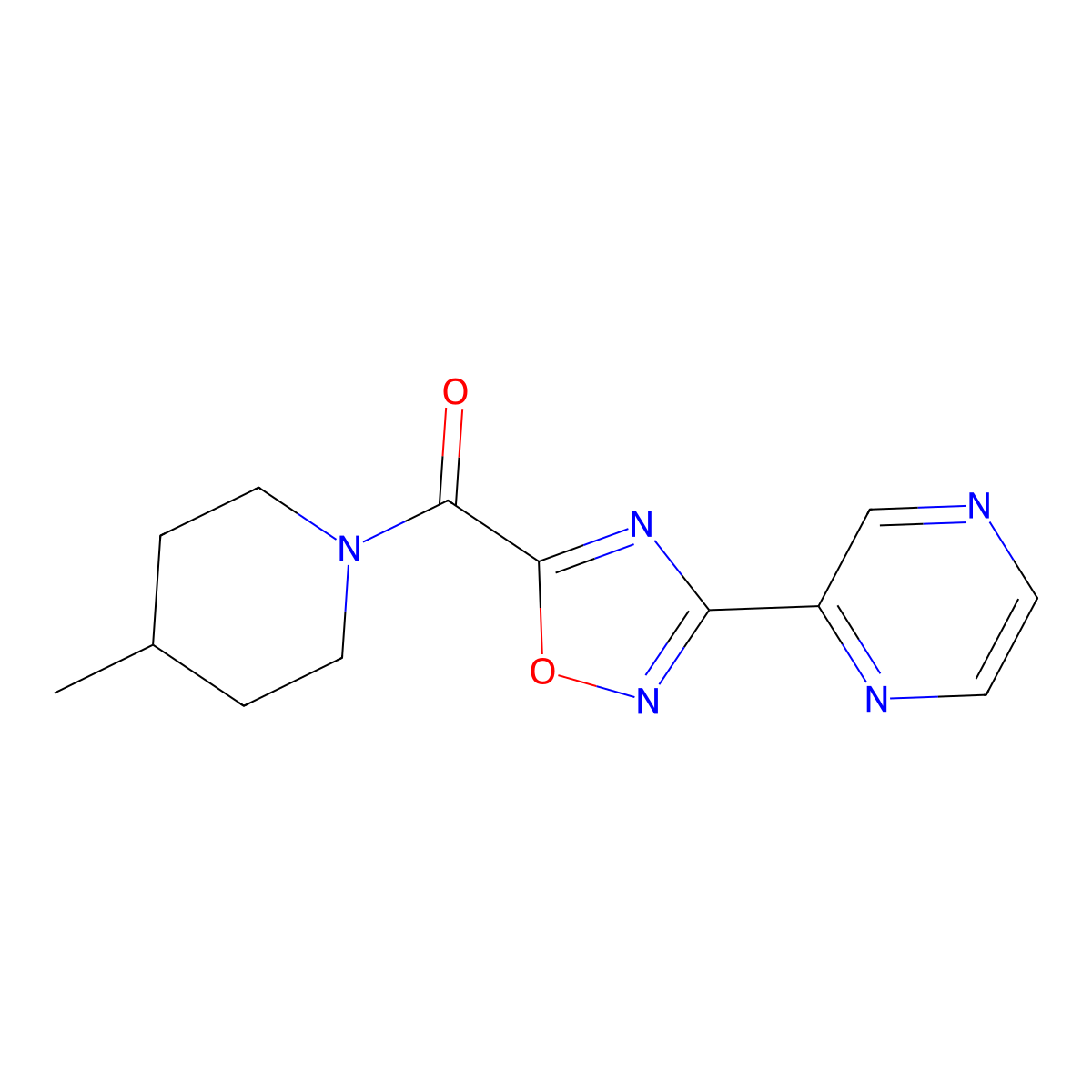 (4-Methylpiperidin-1-yl)(3-(pyrazin-2-yl)-1,2,4-oxadiazol-5-yl)methanone molecular structure, CAS 1235034-16-8