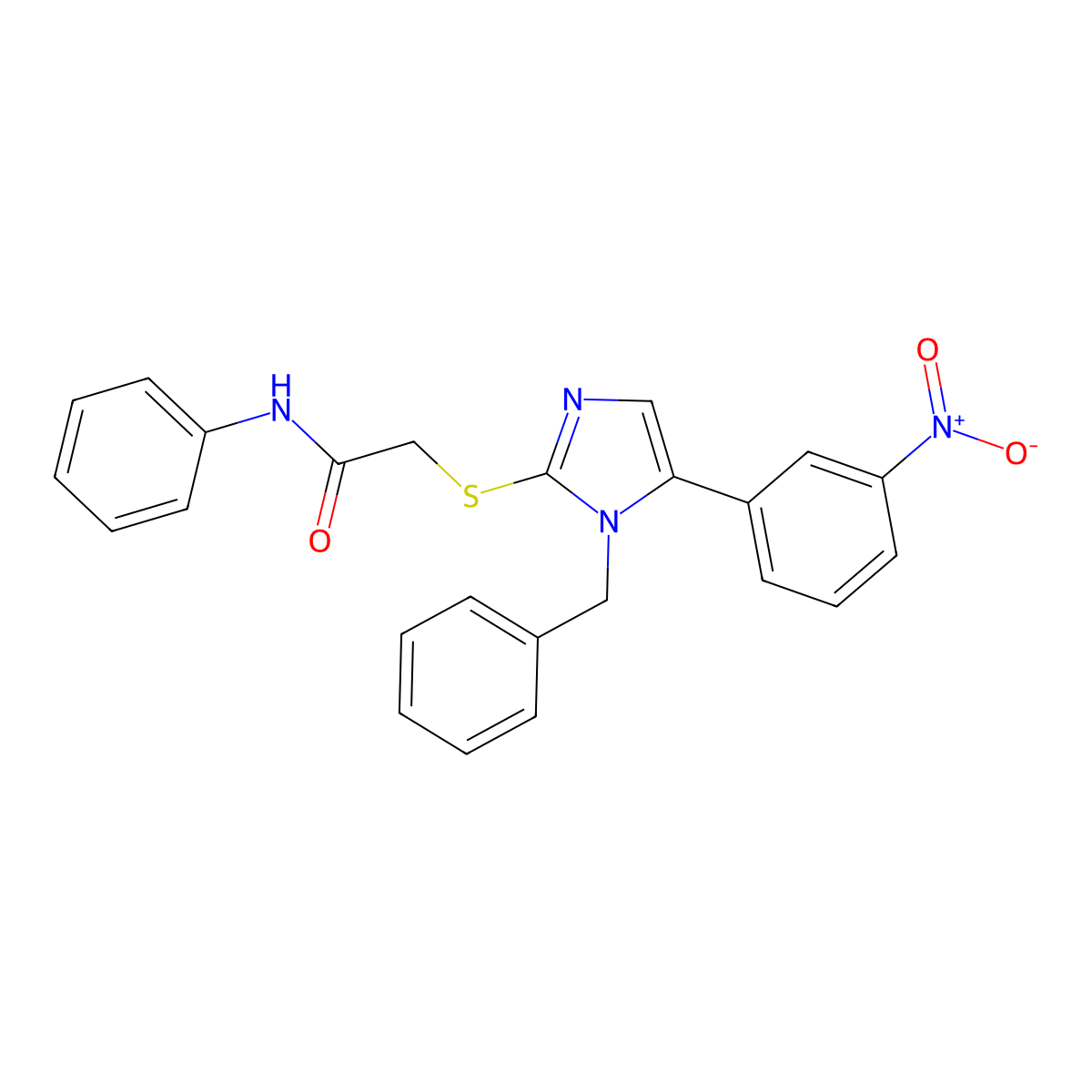 2-((1-benzyl-5-(3-nitrophenyl)-1H-imidazol-2-yl)thio)-N-phenylacetamide molecular structure, CAS 1235035-75-2