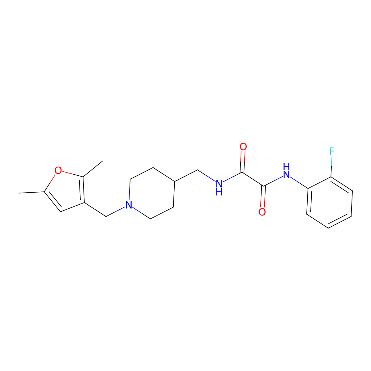N1-((1-((2,5-dimethylfuran-3-yl)methyl)piperidin-4-yl)methyl)-N2-(2-fluorophenyl)oxalamide molecular structure, CAS 1235036-95-9