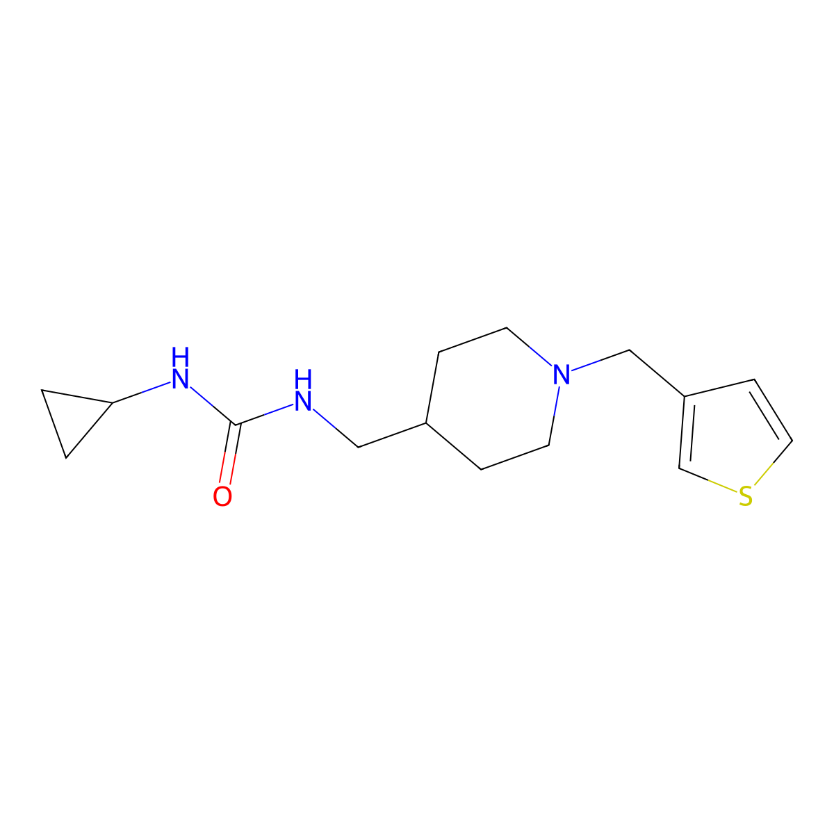 1-Cyclopropyl-3-((1-(thiophen-3-ylmethyl)piperidin-4-yl)methyl)urea molecular structure, CAS 1235037-53-2