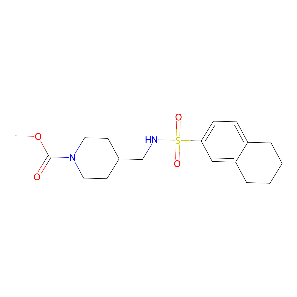 Methyl 4-[(5,6,7,8-tetrahydronaphthalene-2-sulfonamido)methyl]piperidine-1-carboxylate molecular structure, CAS 1235038-48-8