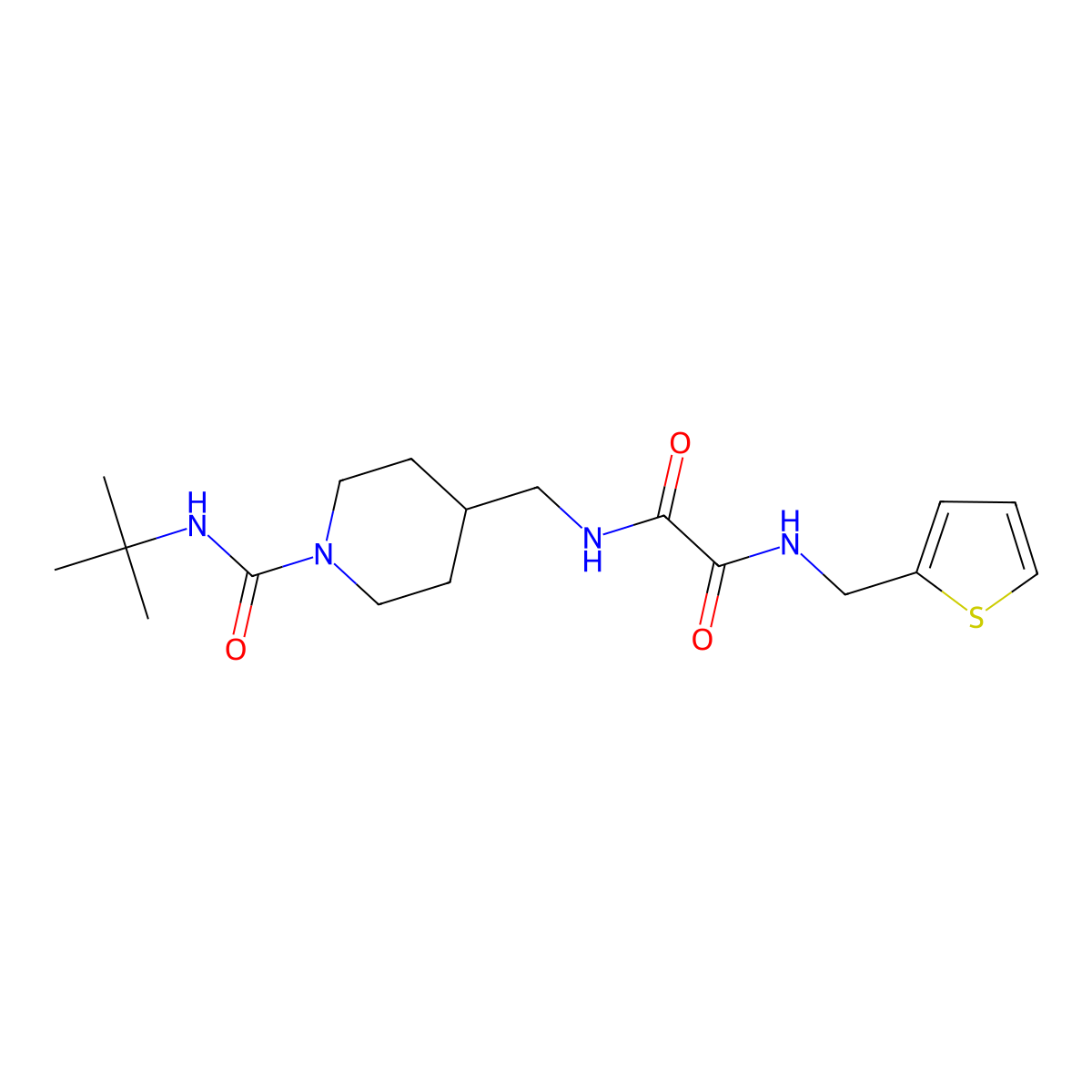 N1-((1-(tert-butylcarbamoyl)piperidin-4-yl)methyl)-N2-(thiophen-2-ylmethyl)oxalamide molecular structure, CAS 1235039-83-4