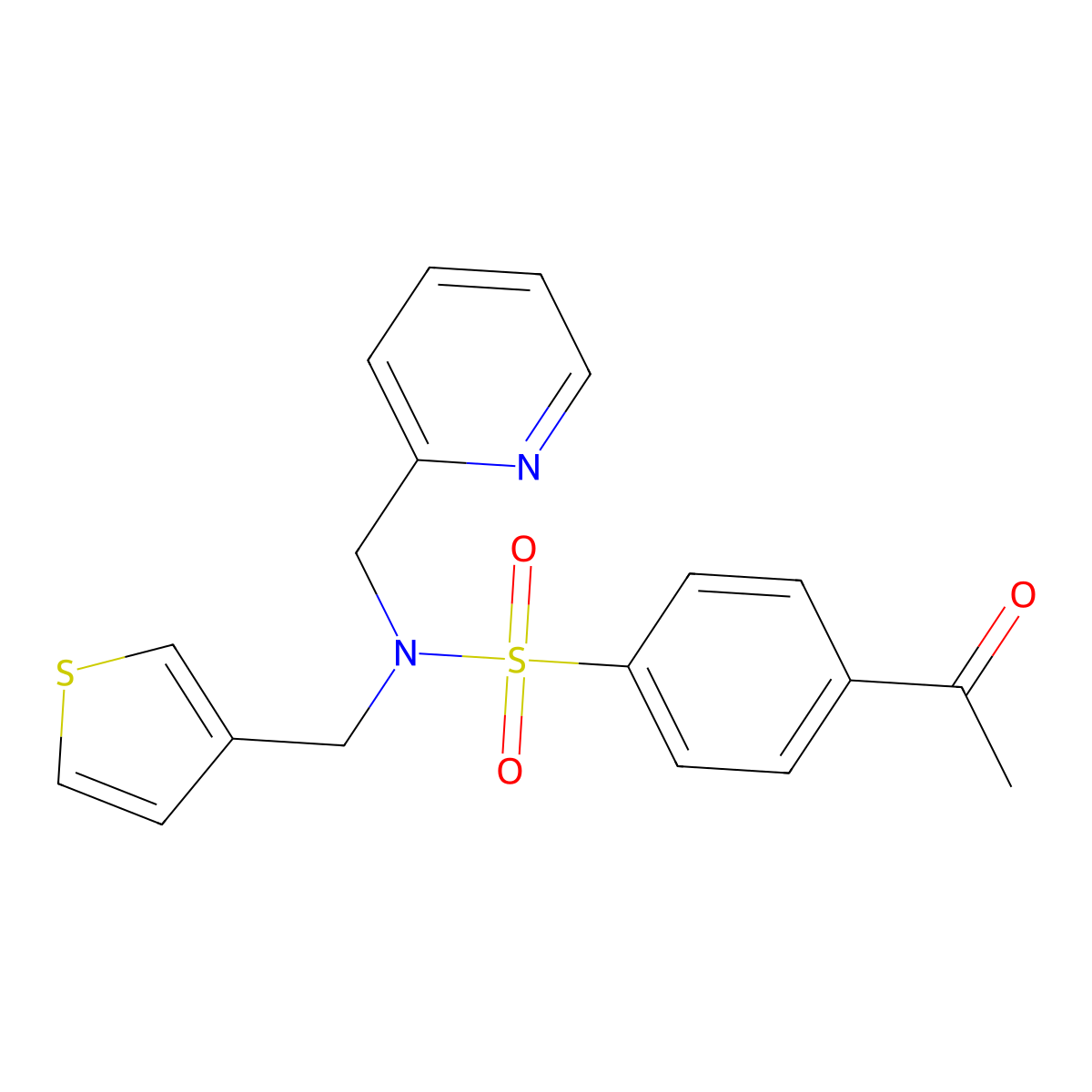 4-acetyl-N-(pyridin-2-ylmethyl)-N-(thiophen-3-ylmethyl)benzenesulfonamide molecular structure, CAS 1235041-88-9