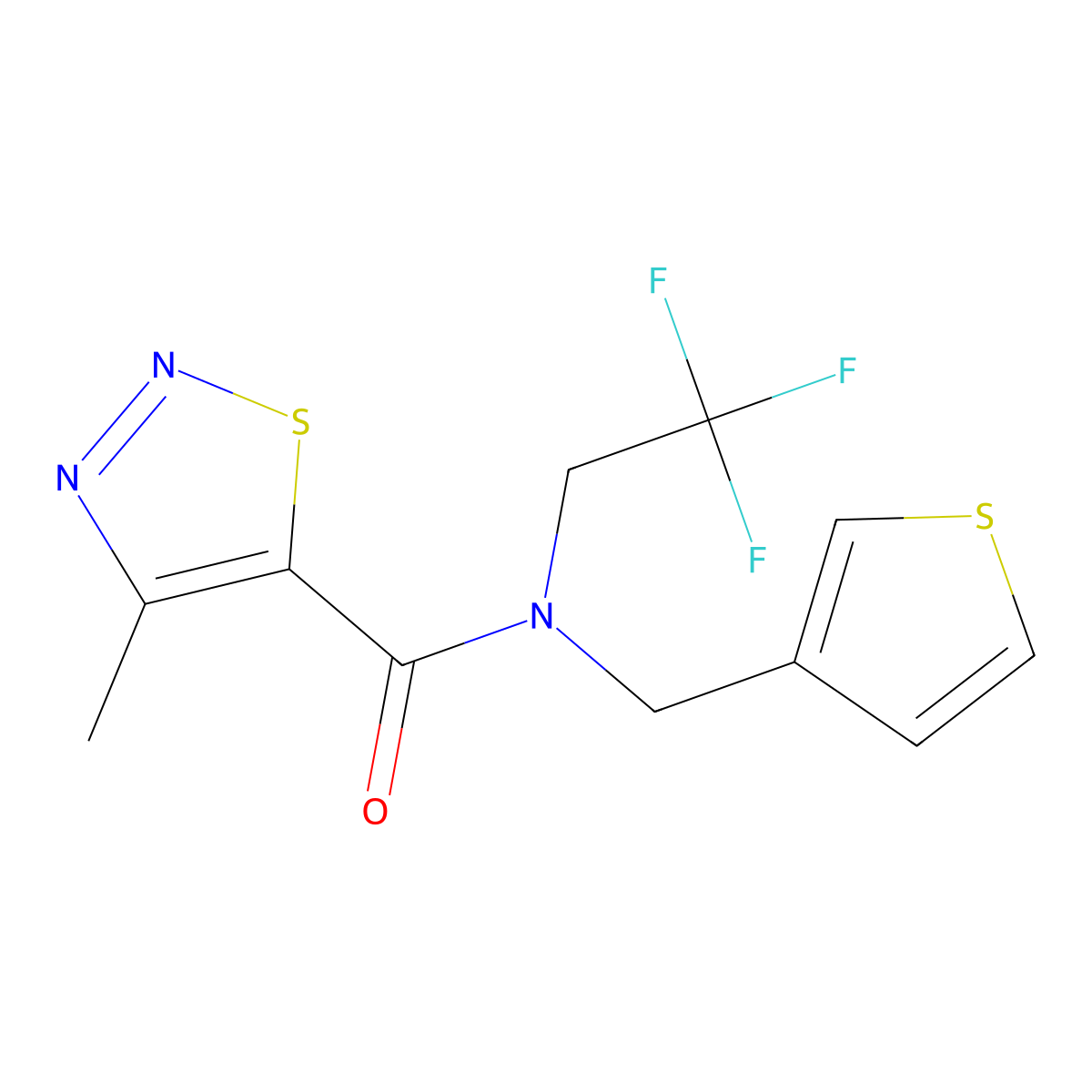 4-methyl-N-(thiophen-3-ylmethyl)-N-(2,2,2-trifluoroethyl)-1,2,3-thiadiazole-5-carboxamide molecular structure, CAS 1235042-07-5