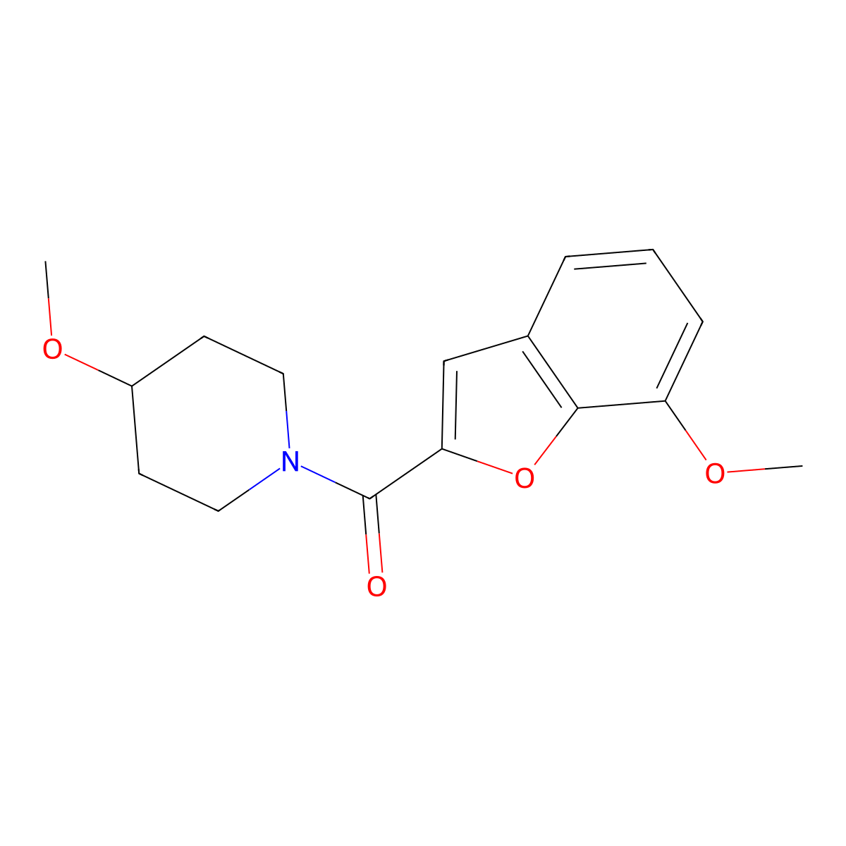 (7-Methoxybenzofuran-2-yl)(4-methoxypiperidin-1-yl)methanone molecular structure, CAS 1235042-23-5