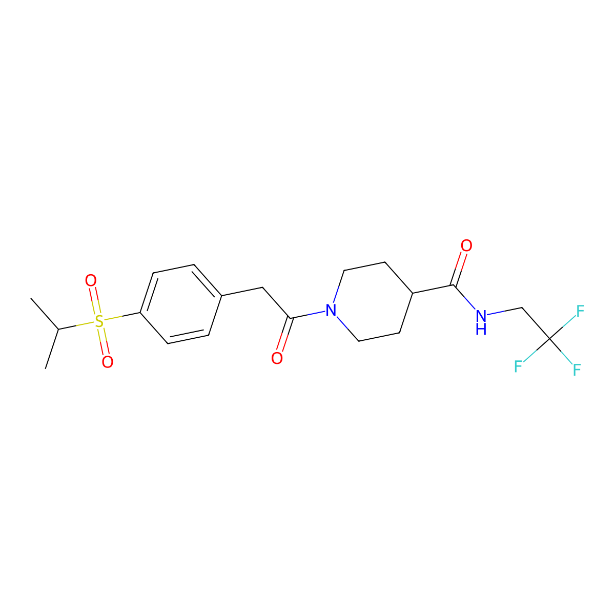 1-(2-(4-(isopropylsulfonyl)phenyl)acetyl)-N-(2,2,2-trifluoroethyl)piperidine-4-carboxamide molecular structure, CAS 1235042-71-3