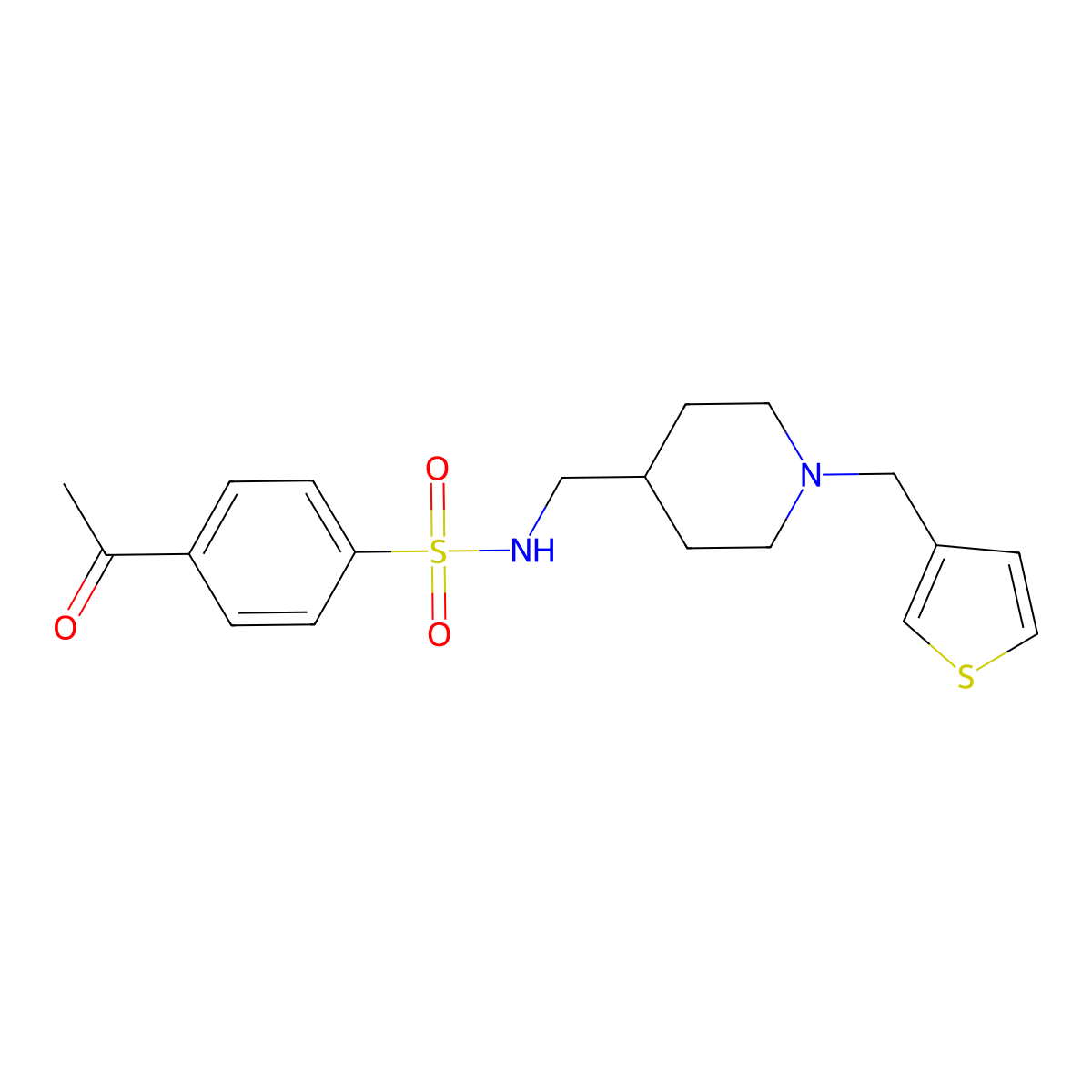 4-acetyl-N-((1-(thiophen-3-ylmethyl)piperidin-4-yl)methyl)benzenesulfonamide molecular structure, CAS 1235042-83-7