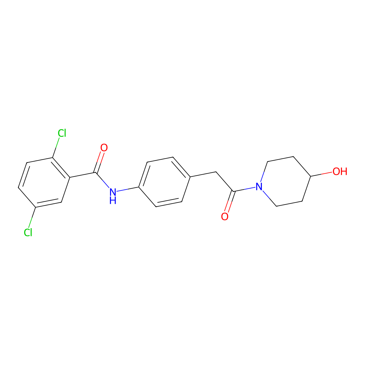 2,5-dichloro-N-{4-[2-(4-hydroxypiperidin-1-yl)-2-oxoethyl]phenyl}benzamide molecular structure, CAS 1235043-11-4