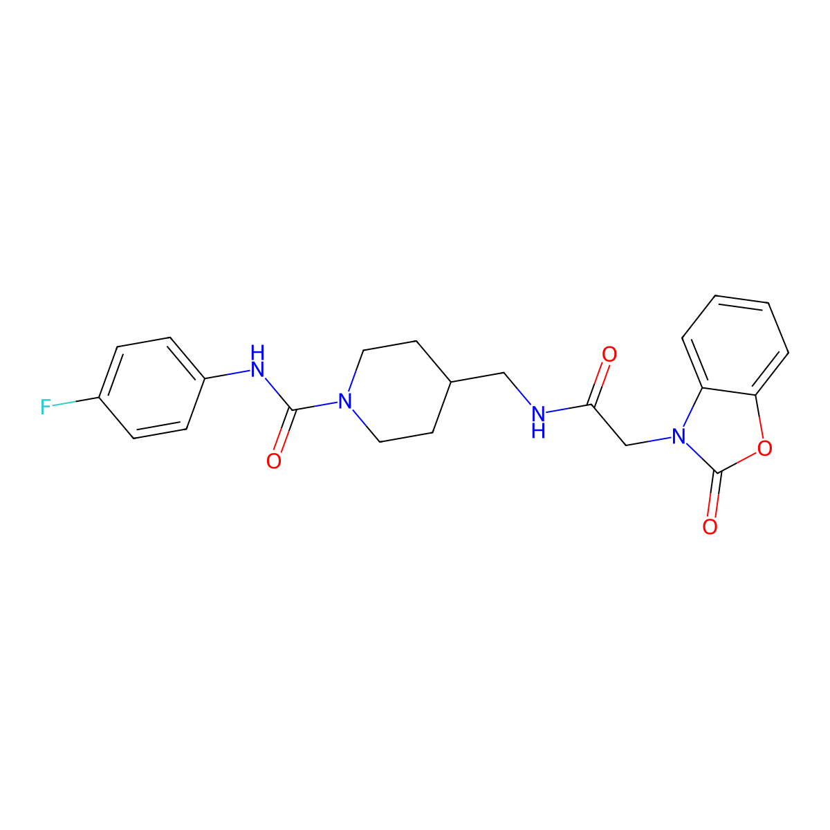 N-(4-fluorophenyl)-4-{[2-(2-oxo-2,3-dihydro-1,3-benzoxazol-3-yl)acetamido]methyl}piperidine-1-carboxamide molecular structure, CAS 1235043-19-2