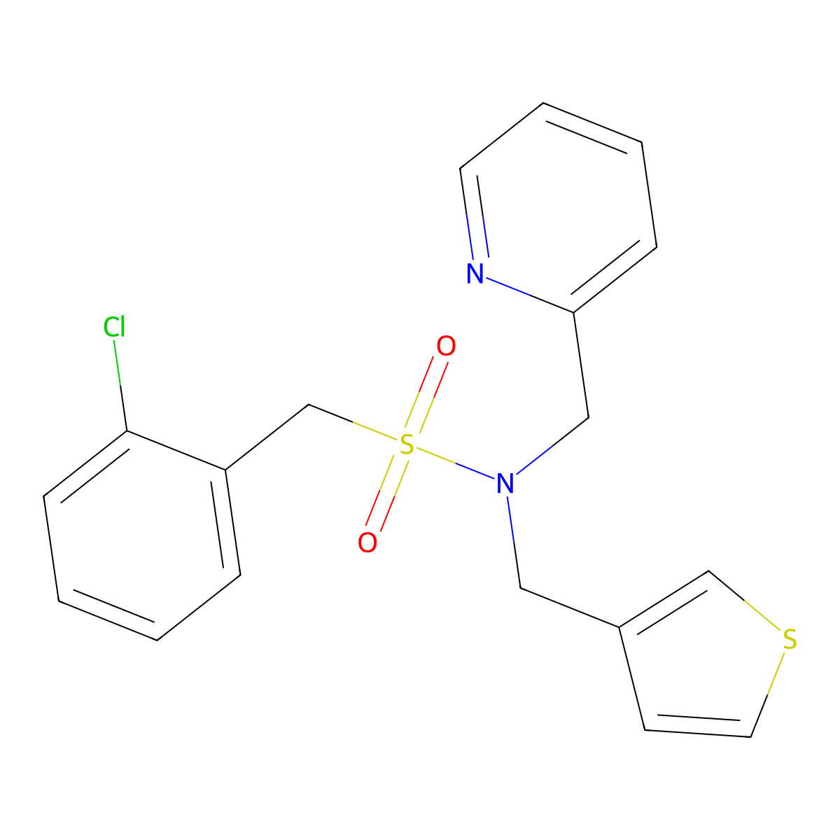 1-(2-chlorophenyl)-N-(pyridin-2-ylmethyl)-N-(thiophen-3-ylmethyl)methanesulfonamide molecular structure, CAS 1235043-22-7