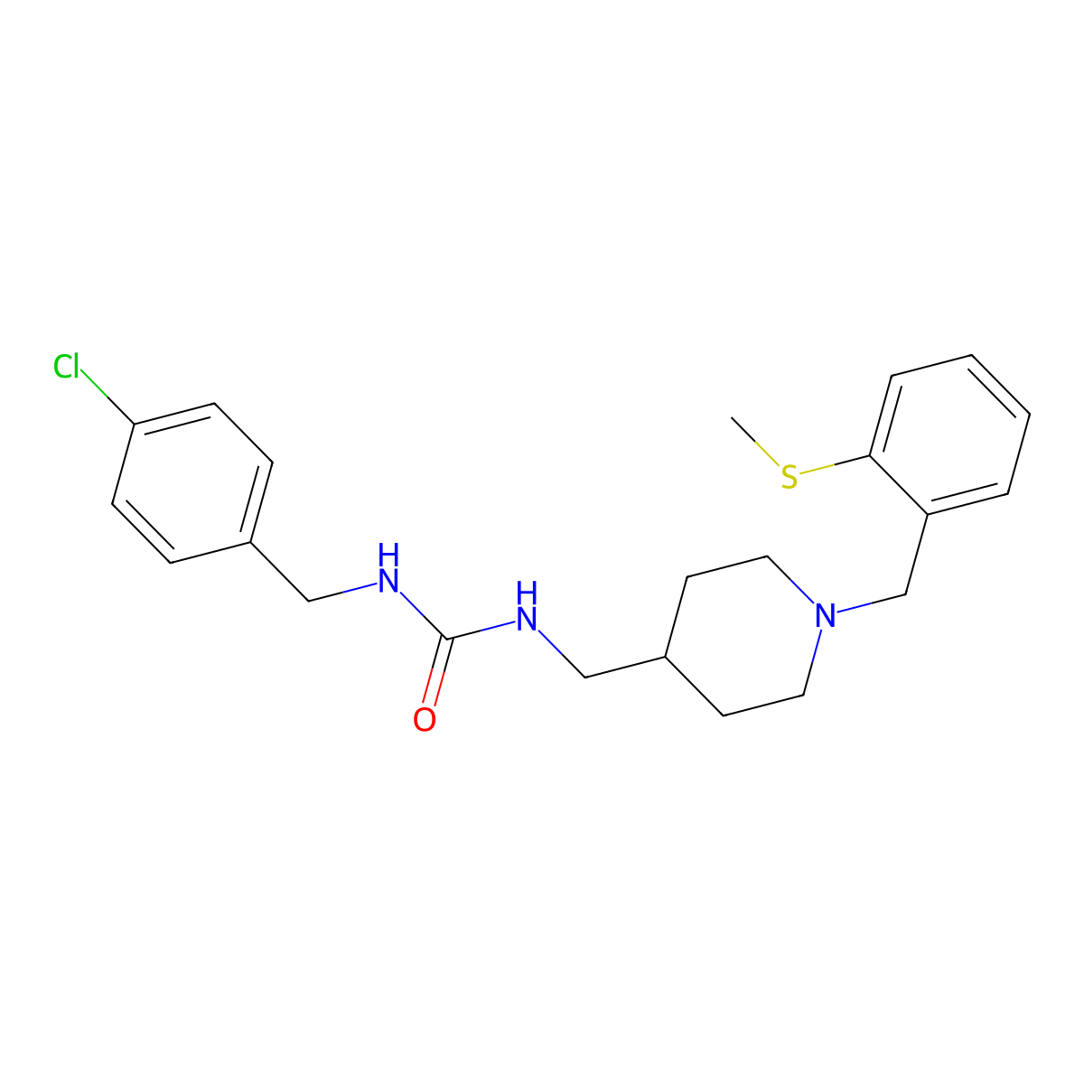 1-(4-Chlorobenzyl)-3-((1-(2-(methylthio)benzyl)piperidin-4-yl)methyl)urea molecular structure, CAS 1235043-29-4
