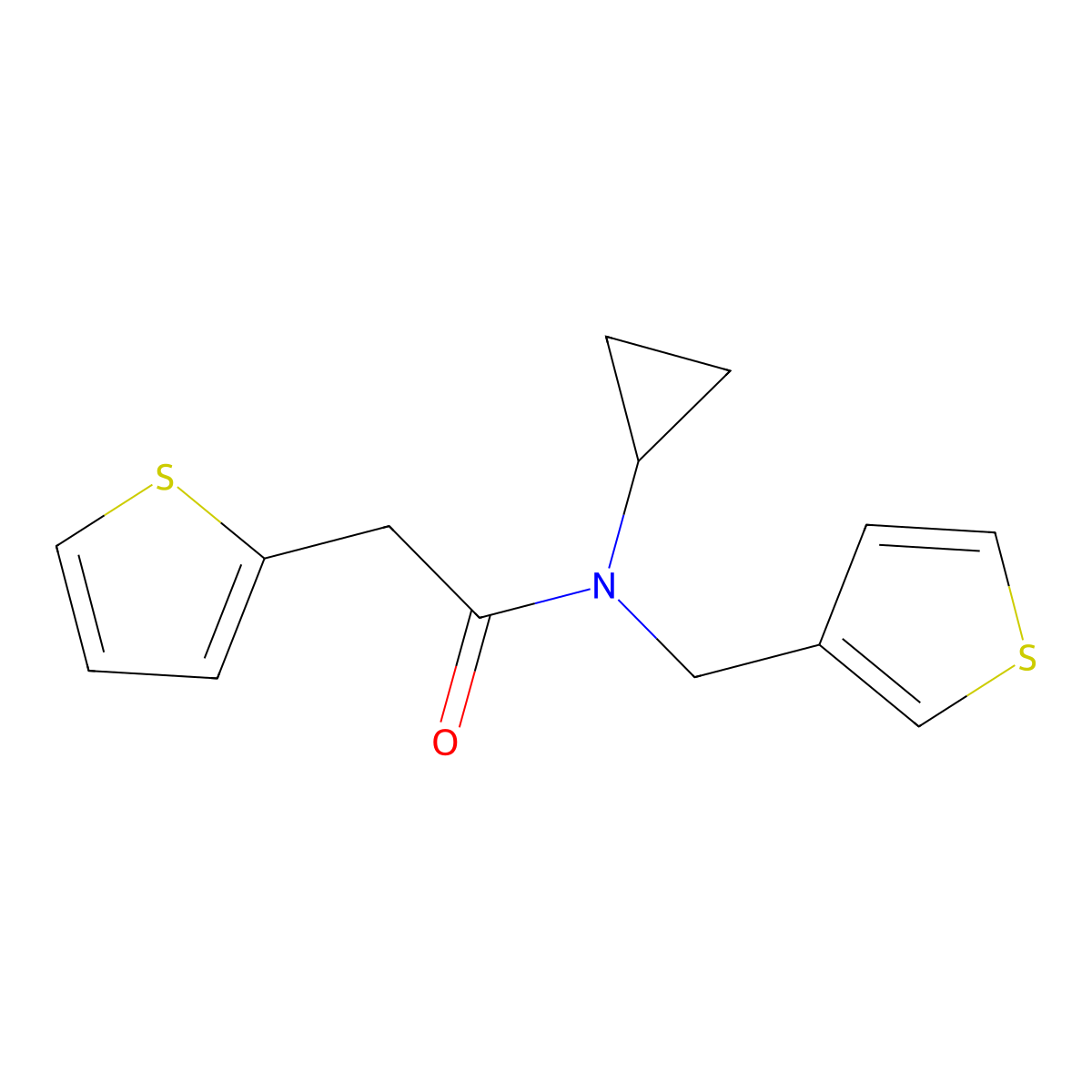 N-cyclopropyl-2-(thiophen-2-yl)-N-(thiophen-3-ylmethyl)acetamide molecular structure, CAS 1235045-38-1