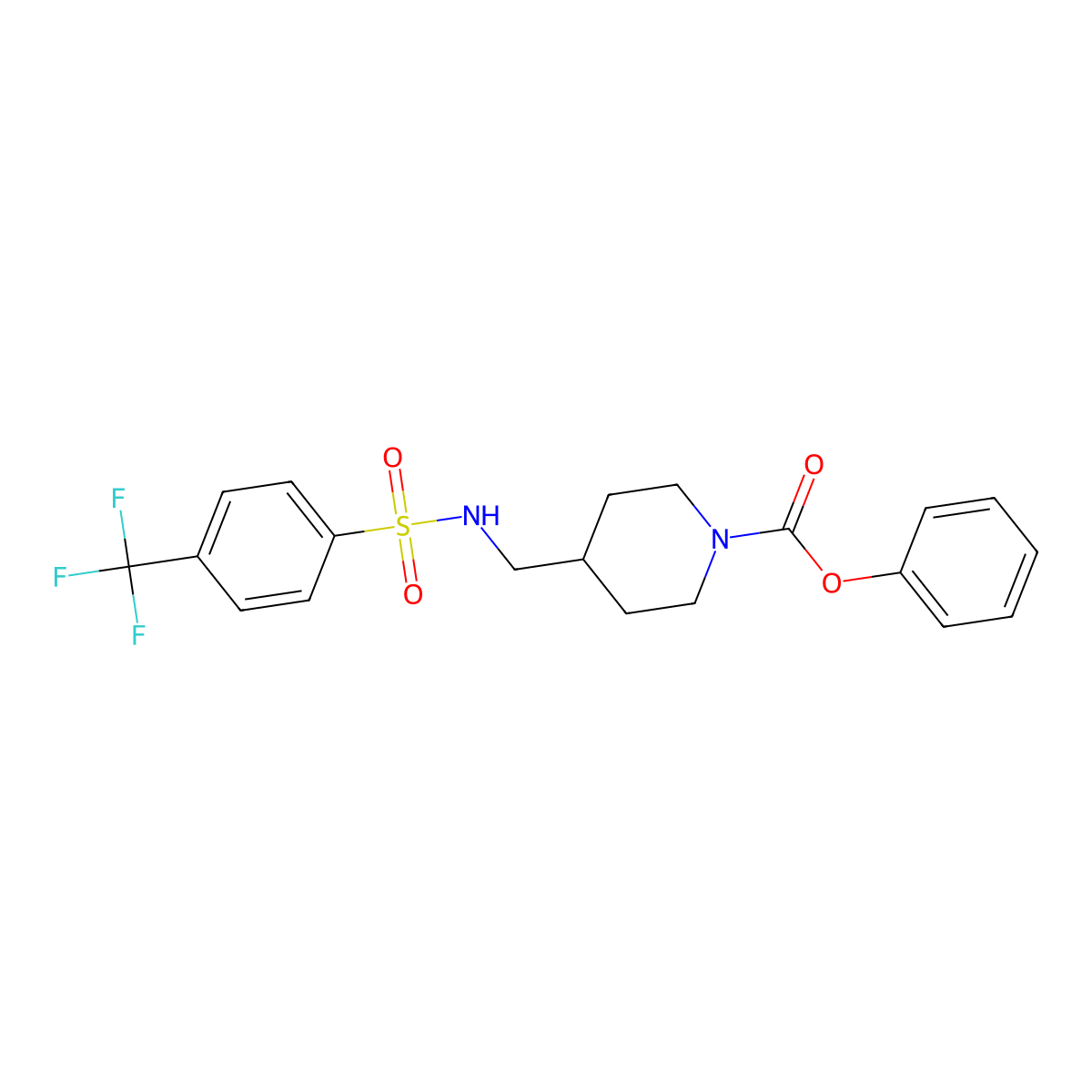 Phenyl 4-{[4-(trifluoromethyl)benzenesulfonamido]methyl}piperidine-1-carboxylate molecular structure, CAS 1235045-46-1
