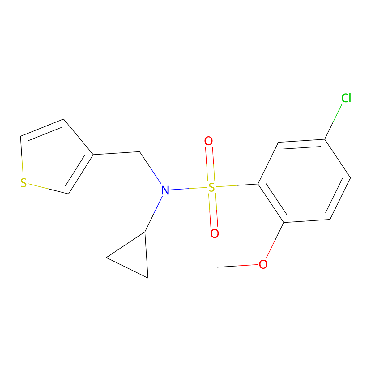 5-chloro-N-cyclopropyl-2-methoxy-N-(thiophen-3-ylmethyl)benzenesulfonamide molecular structure, CAS 1235045-54-1
