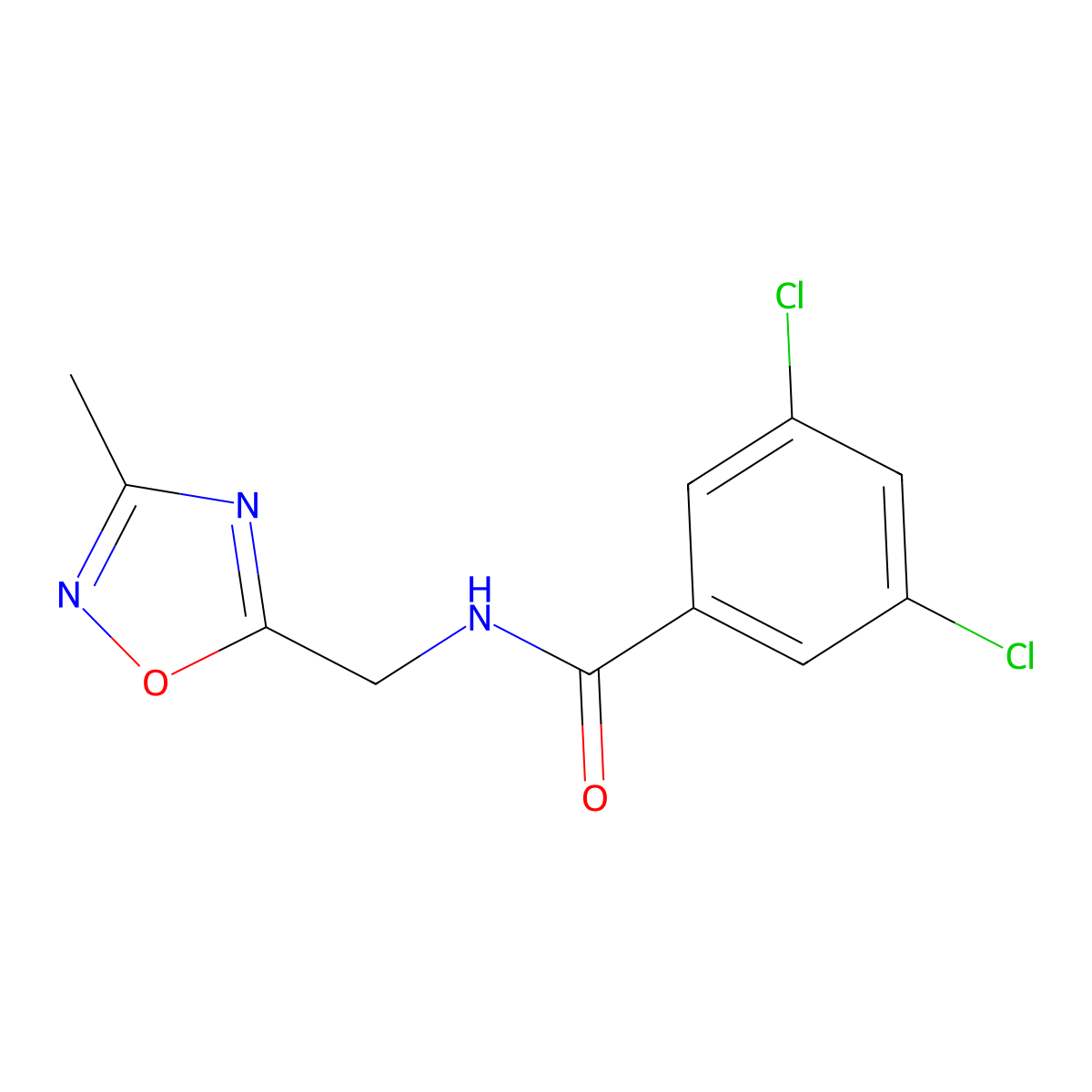 3,5-dichloro-N-[(3-methyl-1,2,4-oxadiazol-5-yl)methyl]benzamide molecular structure, CAS 1235047-02-5