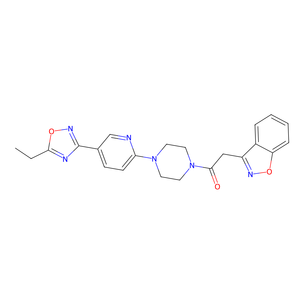 2-(Benzo[d]isoxazol-3-yl)-1-(4-(5-(5-ethyl-1,2,4-oxadiazol-3-yl)pyridin-2-yl)piperazin-1-yl)ethanone molecular structure, CAS 1235047-90-1