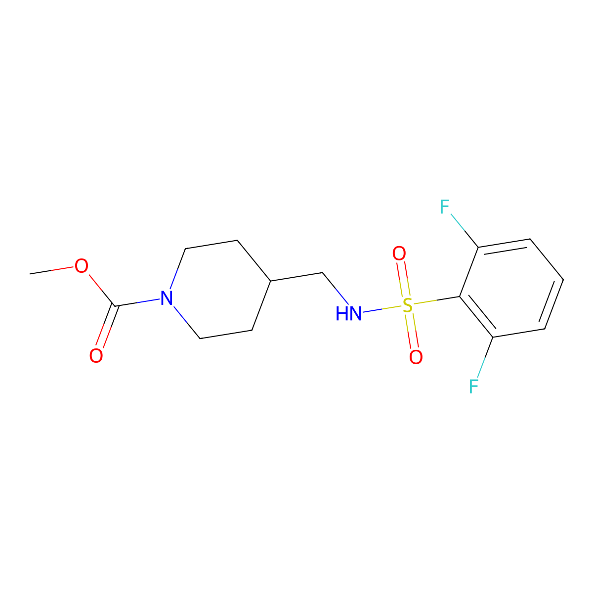 Methyl 4-((2,6-difluorophenylsulfonamido)methyl)piperidine-1-carboxylate molecular structure, CAS 1235048-19-7