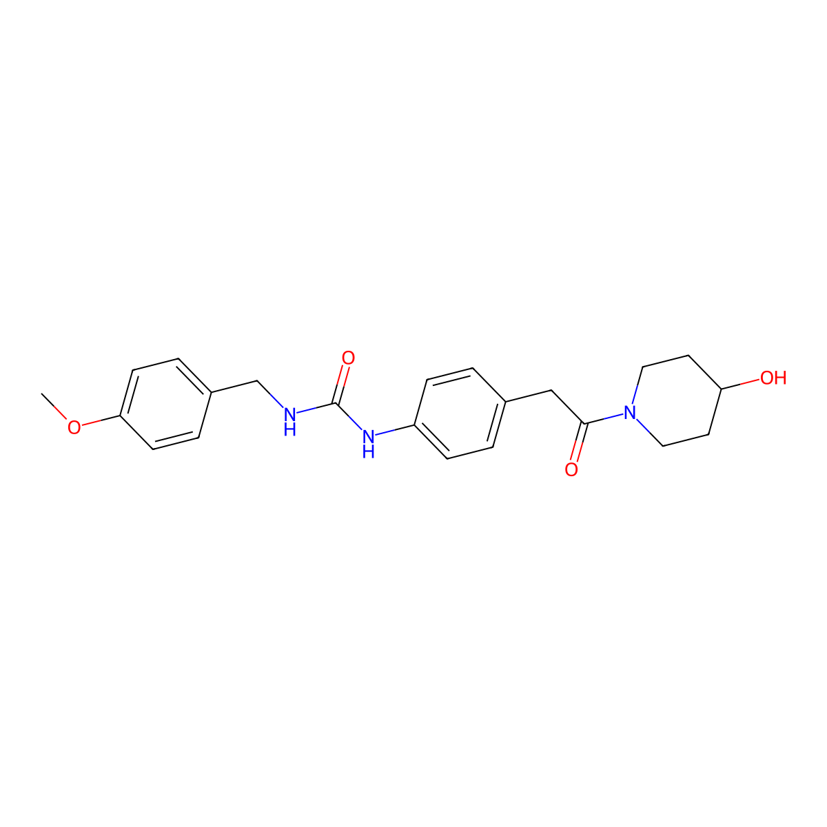1-(4-(2-(4-Hydroxypiperidin-1-yl)-2-oxoethyl)phenyl)-3-(4-methoxybenzyl)urea molecular structure, CAS 1235048-42-6