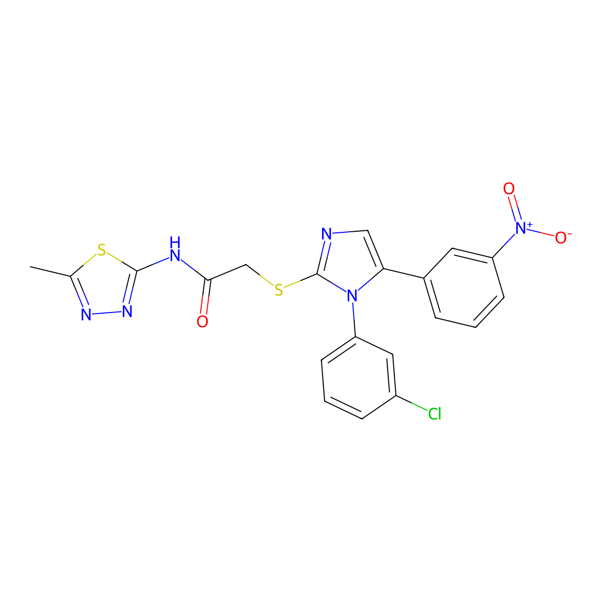 2-((1-(3-chlorophenyl)-5-(3-nitrophenyl)-1H-imidazol-2-yl)thio)-N-(5-methyl-1,3,4-thiadiazol-2-yl)acetamide molecular structure, CAS 1235049-41-8