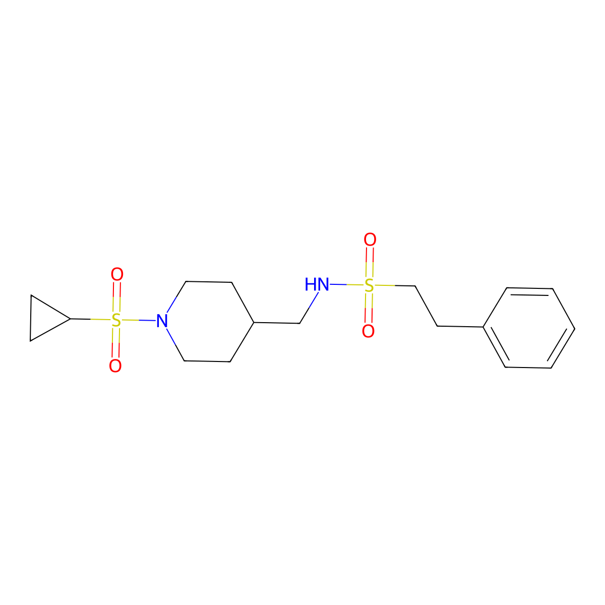 N-((1-(cyclopropylsulfonyl)piperidin-4-yl)methyl)-2-phenylethanesulfonamide molecular structure, CAS 1235049-43-0