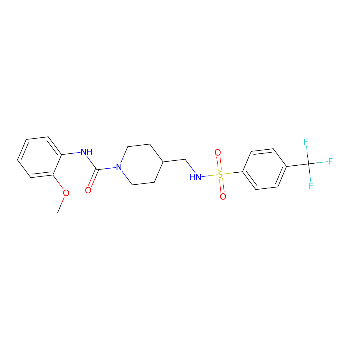 N-(2-methoxyphenyl)-4-((4-(trifluoromethyl)phenylsulfonamido)methyl)piperidine-1-carboxamide molecular structure, CAS 1235049-46-3