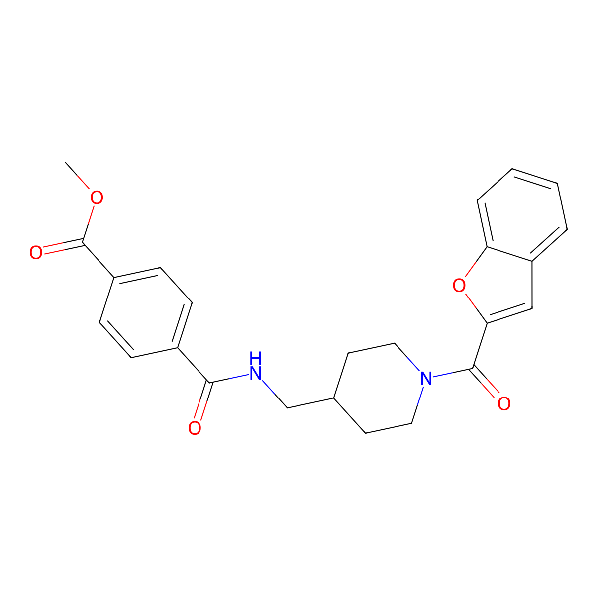 Methyl 4-(((1-(benzofuran-2-carbonyl)piperidin-4-yl)methyl)carbamoyl)benzoate molecular structure, CAS 1235049-71-4