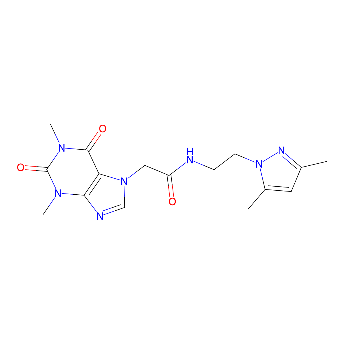 N-(2-(3,5-dimethyl-1H-pyrazol-1-yl)ethyl)-2-(1,3-dimethyl-2,6-dioxo-2,3-dihydro-1H-purin-7(6H)-yl)acetamide molecular structure, CAS 1235050-31-3