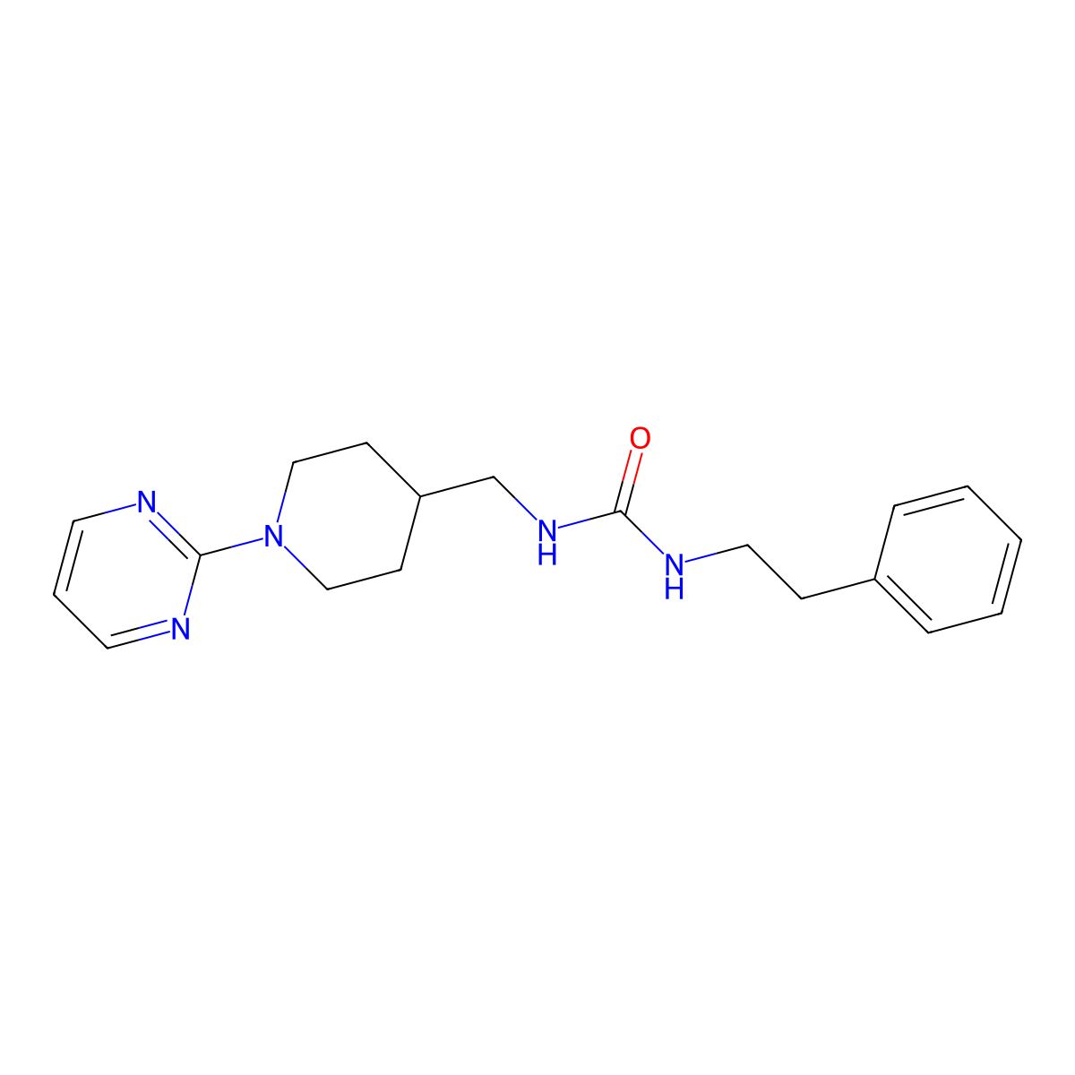 1-Phenethyl-3-((1-(pyrimidin-2-yl)piperidin-4-yl)methyl)urea molecular structure, CAS 1235050-66-4