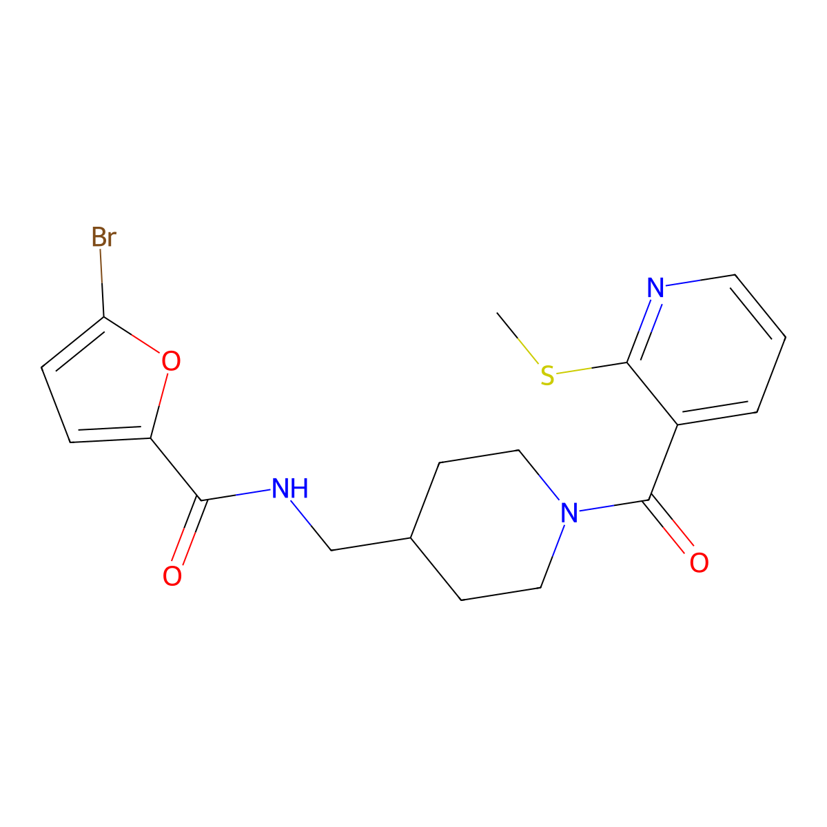 5-bromo-N-((1-(2-(methylthio)nicotinoyl)piperidin-4-yl)methyl)furan-2-carboxamide molecular structure, CAS 1235051-11-2